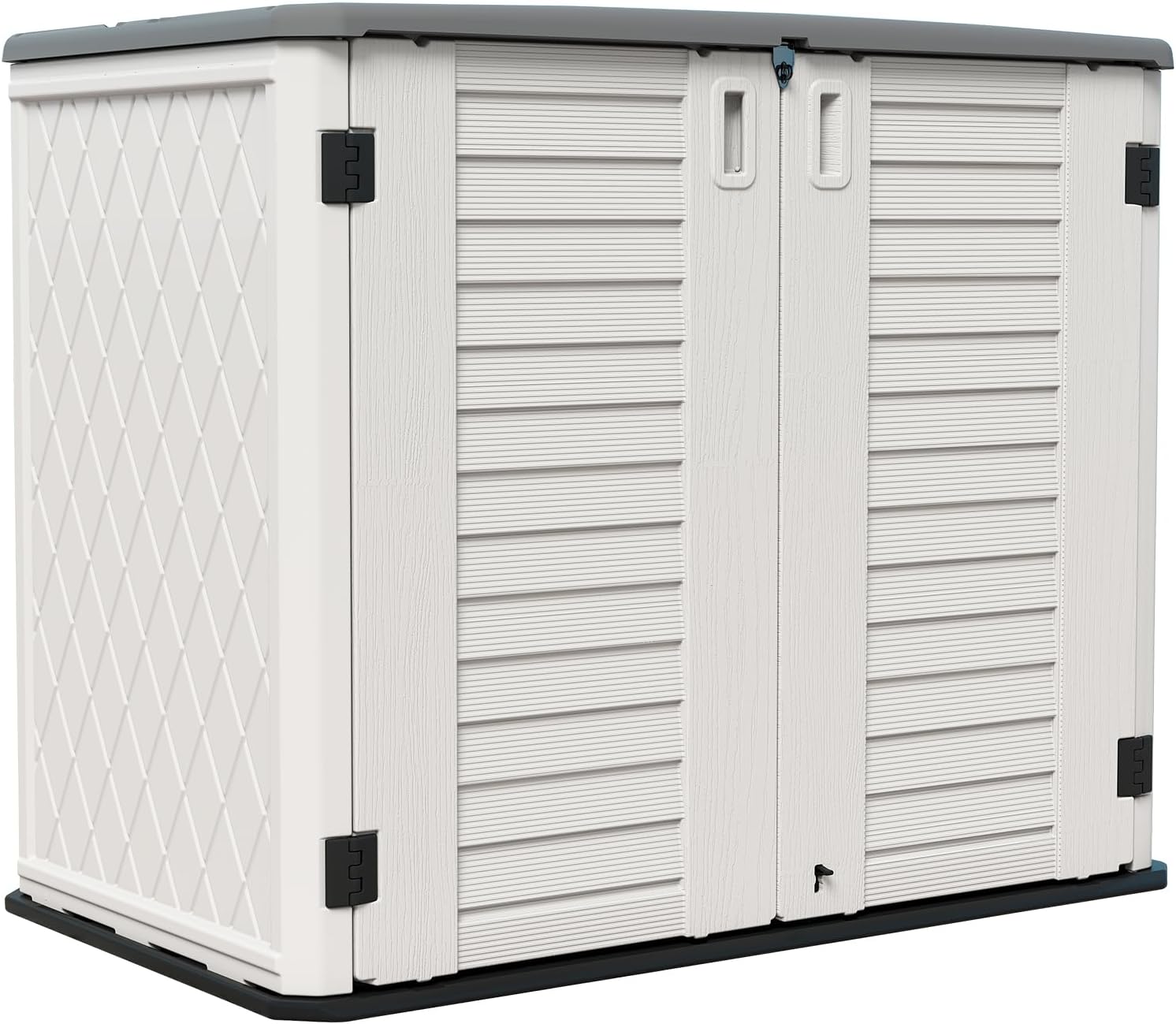 HOMSPARK Storage Shed Weather Resistance, Multi-Purpose Outdoor Storage Cabinet for Backyards and Patios, Horizontal Storage Shed for Lawnmower, Patio Accessories (White 1, Large - 26 cu.ft)