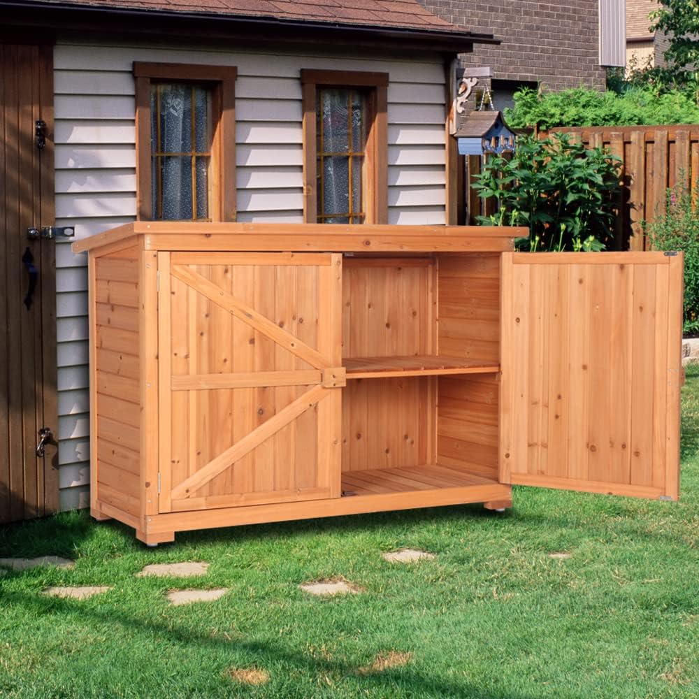 VINGLI Outdoor Wooden Storage Shed, 50.4' x 19.7' x 34.6' (L x W x H) Extra Large Garden Shed Outside Tool Cabinet with 2 Safety Latches, Patio Storage Organizer for Garden Yard Lawn Equipment