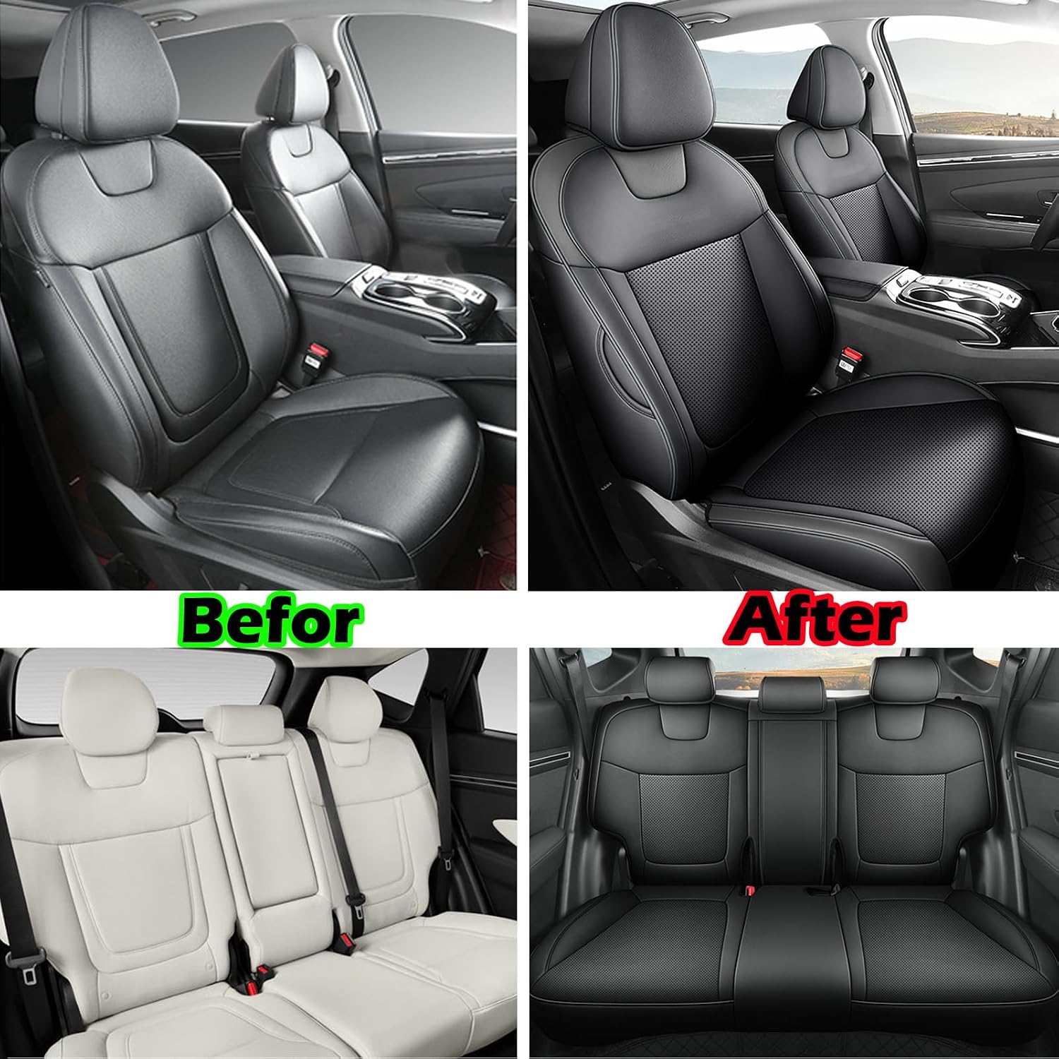 HKZ Tucson Car Seat Covers Custom Fit for 2022 2023 2024 2025 2026 Hyundai Tucson Hybrid & PHEV (Blue,SEL,Limited),5-Seats Full Set,Leather Seat Protector(Black)