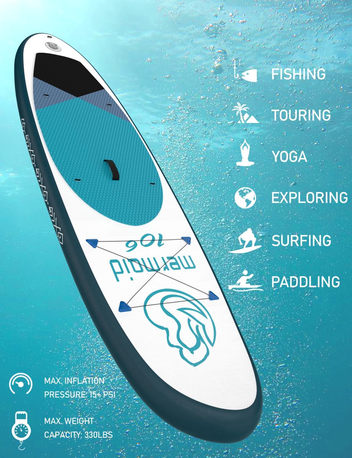 YASKA Inflatable Stand up Paddle Board 11ft with Premium SUP Accessories,Extra Wide Design Non-Slip Paddleboard for Beginner Adults Advenor Yoga Fishing