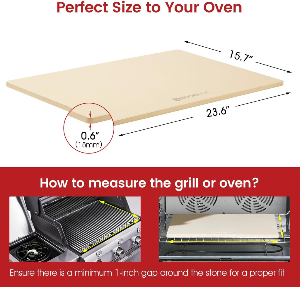 Pizza Stone, Rectangular Extra Large 23.6' x 15.8' x 0.6' Pizza Stones for Oven Grill, Industrial Commercial Heavy Duty Cordierite Baking Stone for Pizza Bread, Pizza Accessories, 14.19 lbs