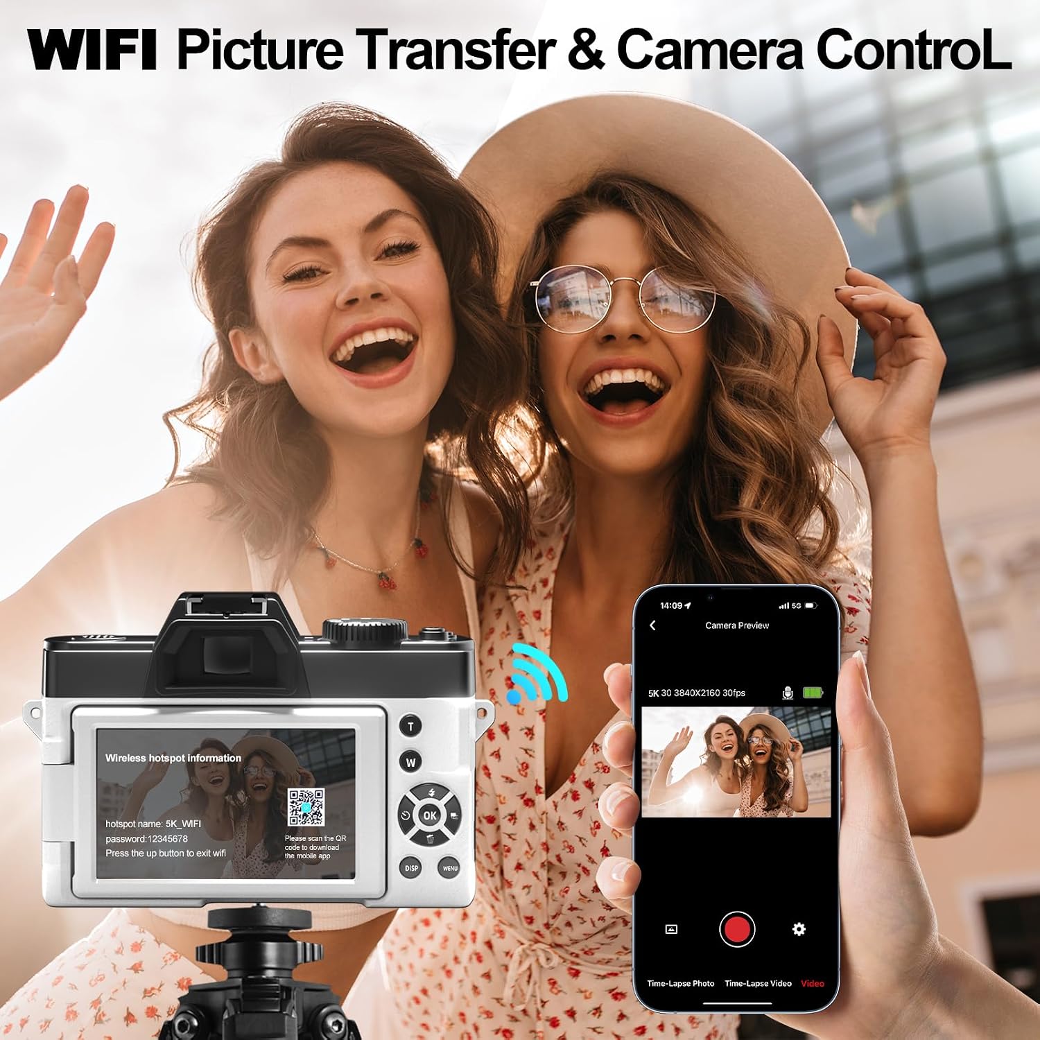 NBD 5K Digital Cameras for Photography - 16X Zoom Travel Camera with 180° Flip Screen, 64MP Vlogging Cameras Fotograficas for YouTube, Auto Focus, Macro Lens, 2 Batteries & 64GB TF Card（White）