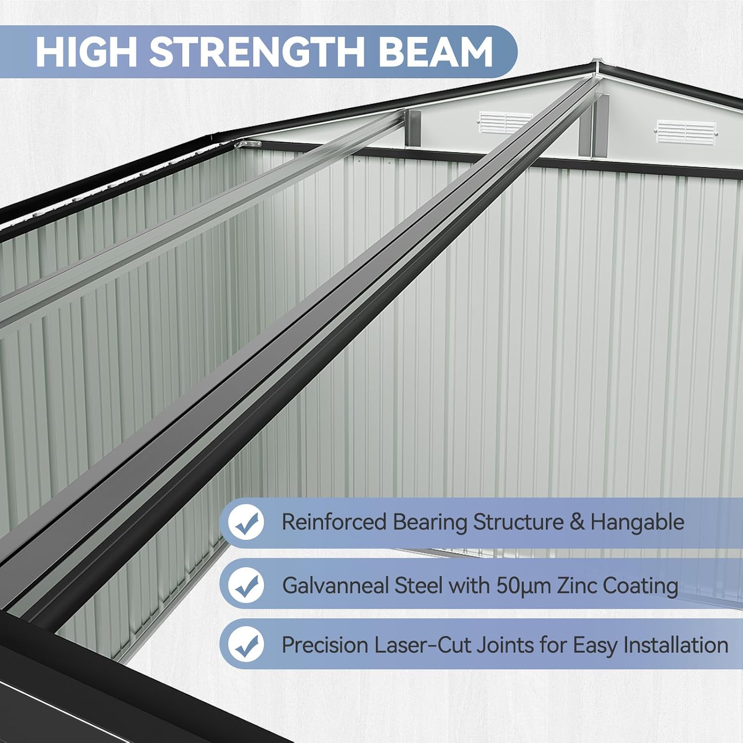10x8 Galvanized Storage Shed with 15mm Moisture-Proof Floor Heavy Duty Outdoor Storage Shed, Double Doors & Sloped Roof, Ventilation Design for Bike, Generator, Garden Tools (10X8 with Floor)