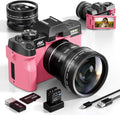 Digital Cameras for Photography with WiFi&App Control, Ture 4K&48MP Vlogging Camera for YouTube,Compact,16X Zoom Autofocus, Anti-Shake for Entry-Level User, Beginners, Macro&Wide Lens-32GB Card(Pink)