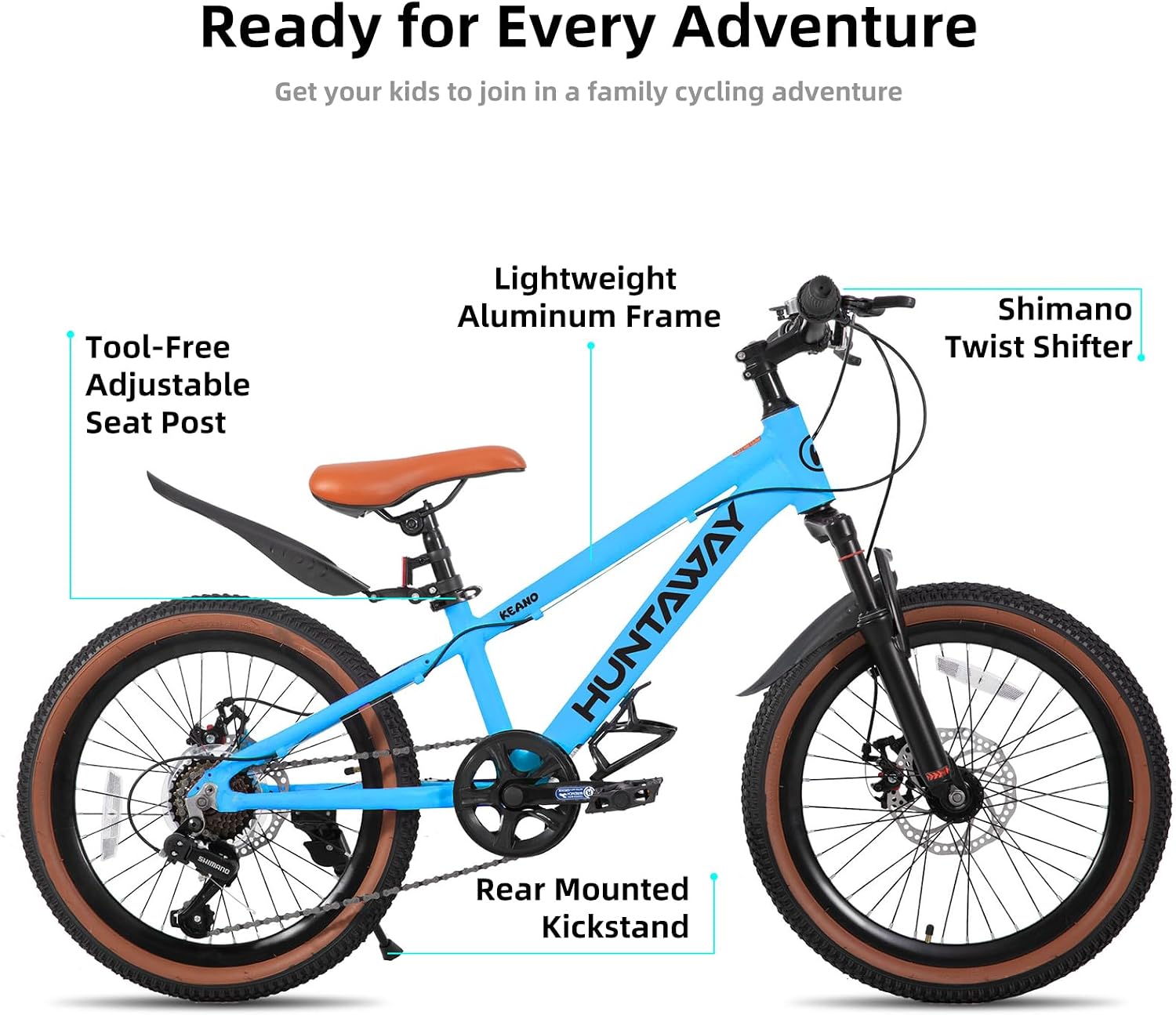 KEANO Huntaway 20 24 Inch Kids Bike for Boys & Girls Ages 7-12 Years Hardtail Mountain Bike for Kids with Aluminum Frame and 7-Speed Drivetrain Children Bicycle