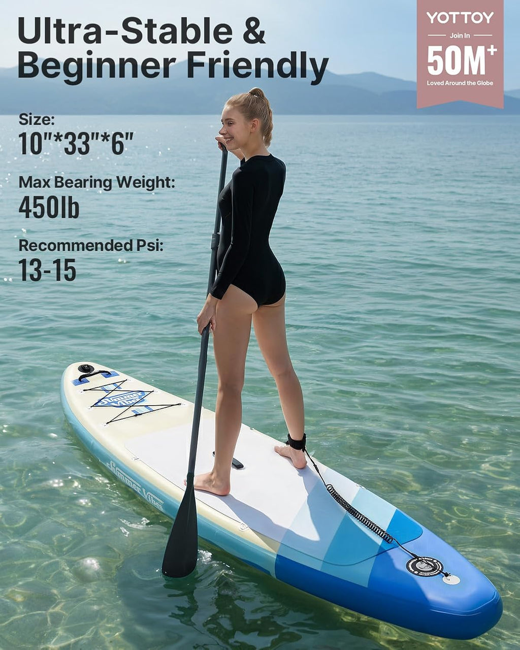 YOTTOY Inflatable Stand Up Paddle Board,Stable Lightweight 10'5' SUP with Non-Slip EVA Deck, Premium Paddleboard Accessories, Three-Fin System & Carry Bag,All-Around Inflatable SUP