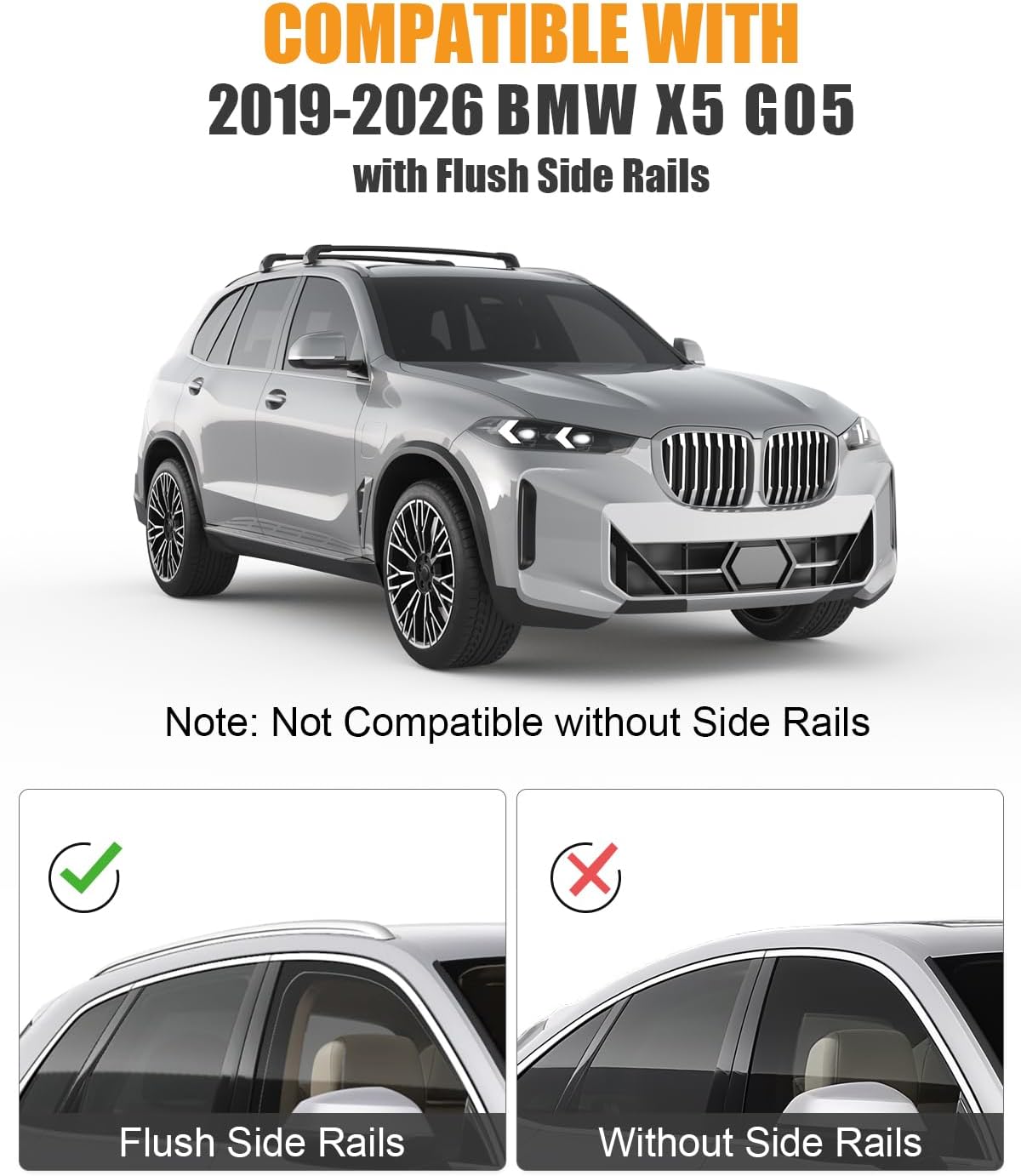 KINGGERI 330lb Lockable Roof Rack Cross Bars Compatible with BMW X5 G05 2019-2026 with Flush Side Rails, Heavy Duty Rooftop Aluminum Roof Rails Crossbars Cargo Anti-Theft Luggage Accessories