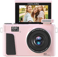 PUSOKEI 8K Digital Camera for Photography, 88MP Vlogging Camera with 3' 180 Flip Screen, 18X Zoom, Autofocus, Wide Angle Lens, WiFi Mirrorless Cameras with 32GB Card, 2 Batteries (Pink)