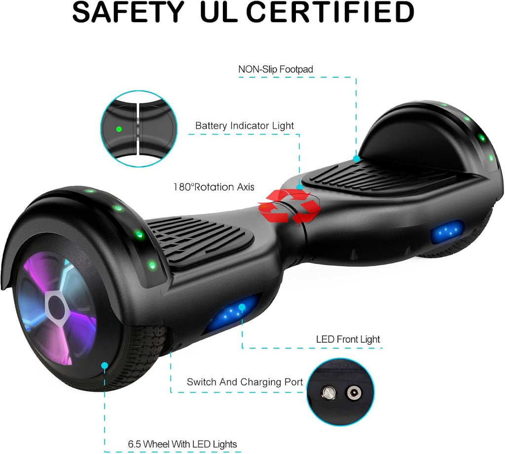 LIEAGLE Hoverboard, 6.5' Self Balancing Scooter Hover Board with Bluetooth Wheels LED Lights for Kids Adults