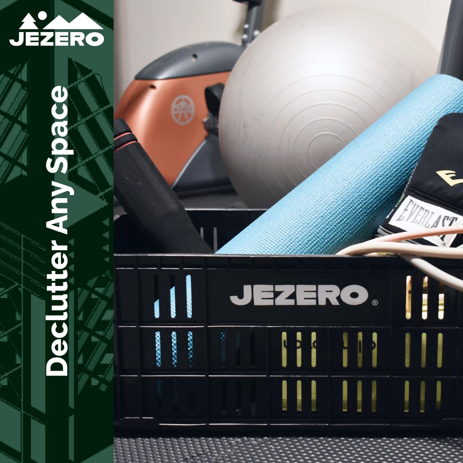 JEZERO Black 6-Pack Harvest Storage Crate – Stackable Plastic Tote Box for Fruit & Vegetables, Kitchen, Pantry, Closet, Car & Outdoor Use | Open Utility Bin, 20' x 12' x8'
