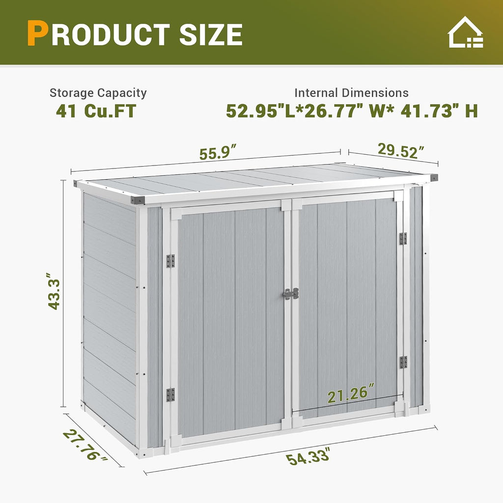 Outdoor Horizontal Storage Sheds 41 Cu.ft Resin Large Storaged Box with Floor Thickened & Gas Spring, Easy to Assemble, Prefect for Garden, Patios, Backyards