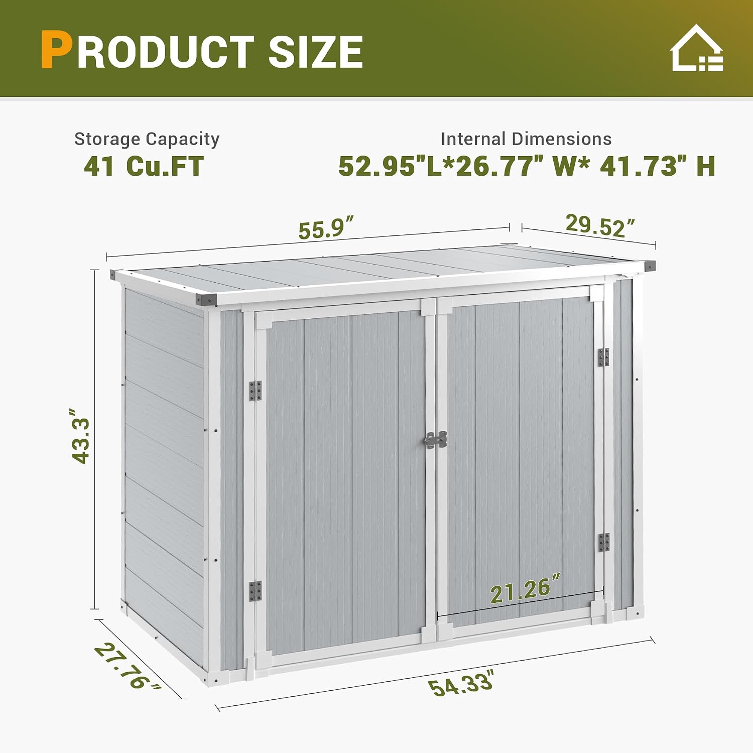 Outdoor Horizontal Storage Sheds 41 Cu.ft Resin Large Storaged Box with Floor Thickened & Gas Spring, Easy to Assemble, Prefect for Garden, Patios, Backyards