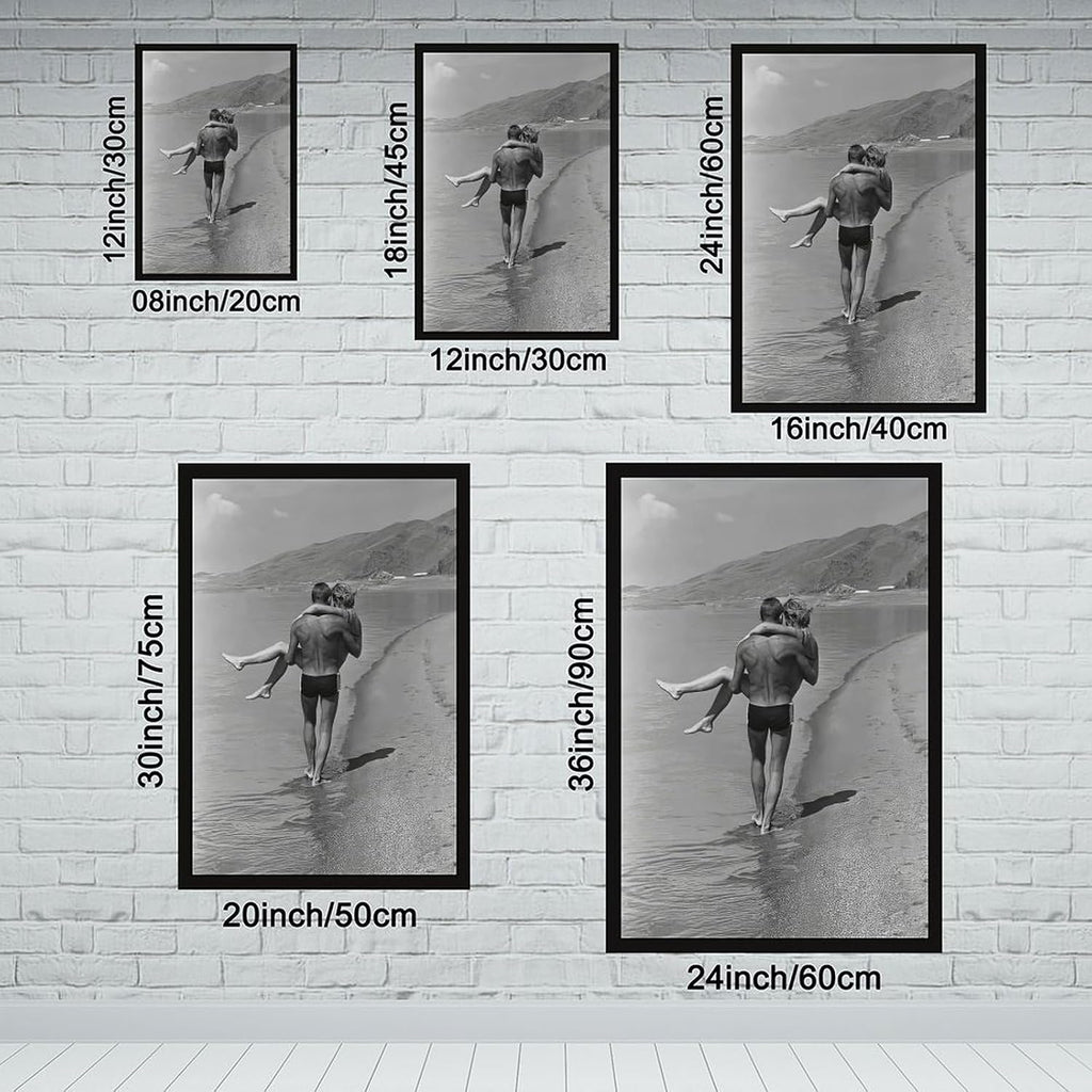 UXCBIA Young Couple Walking by The Lake, 1960s Black And White Retro Poster Canvas Poster Wall Art Decor Print Picture Paintings for Living Room Bedroom Decoration Black Frame 24x36in(60x90cm)