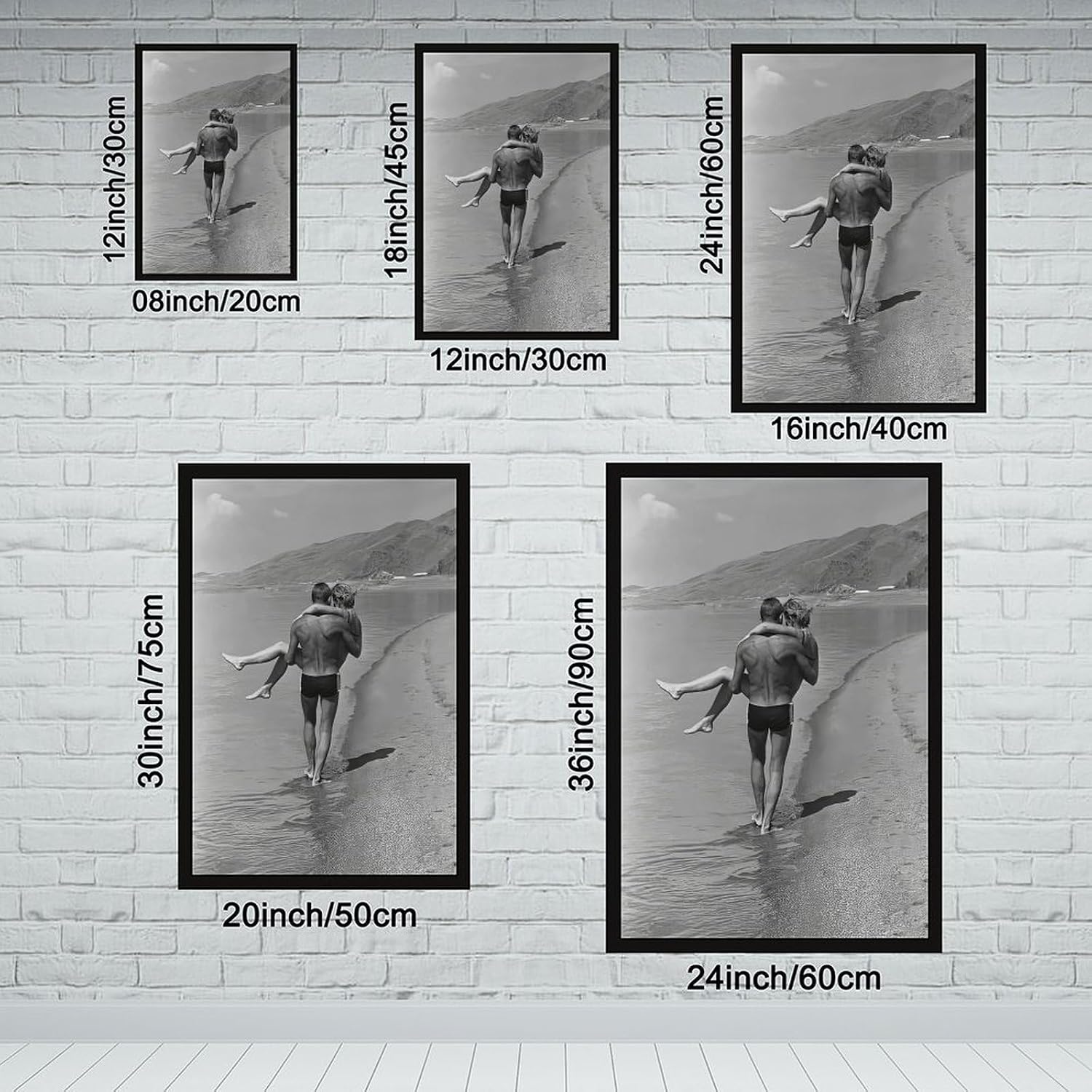 UXCBIA Young Couple Walking by The Lake, 1960s Black And White Retro Poster Canvas Poster Wall Art Decor Print Picture Paintings for Living Room Bedroom Decoration Black Frame 24x36in(60x90cm)