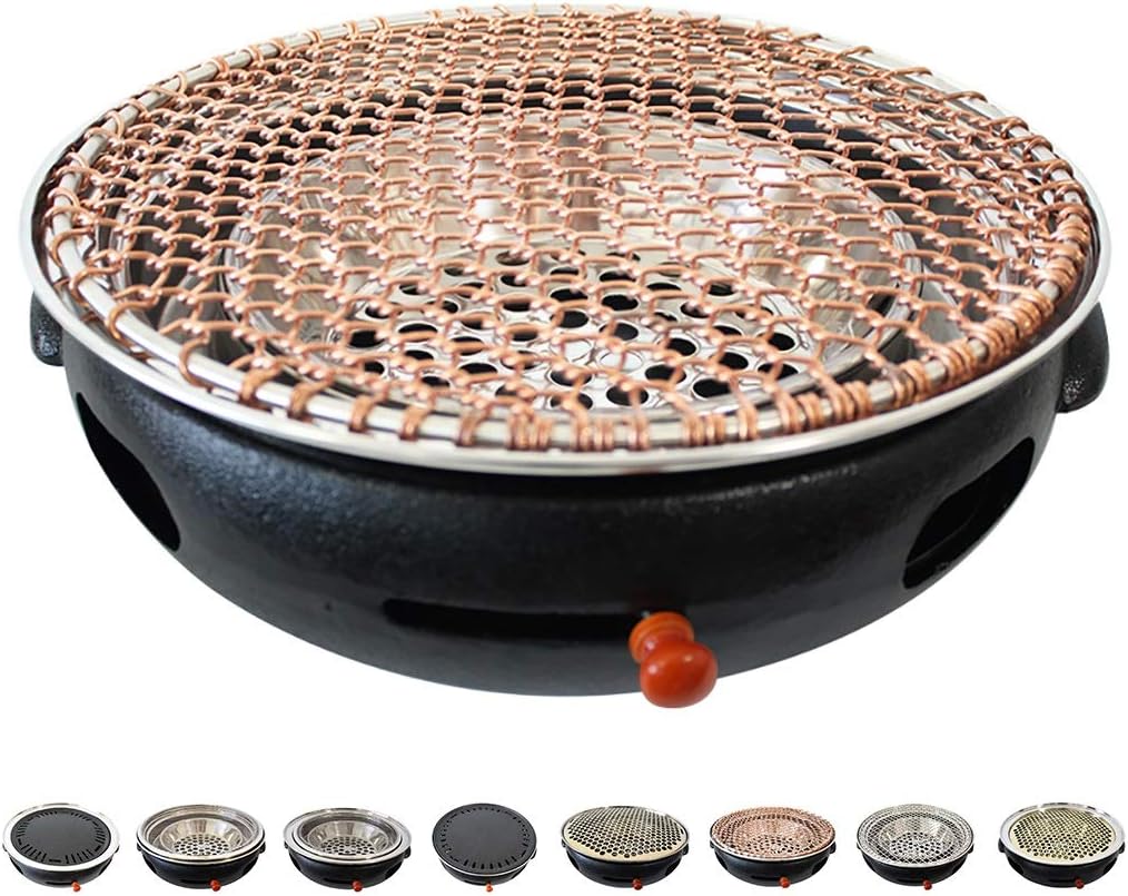 BBQ Barbeque Barbecue Grill,BBQ,Round Flat Mesh,Korean Smoke-Free Household Charcoal Grill,Indoor and Outdoor Barbecue Grill,34.5cm (Color : A)