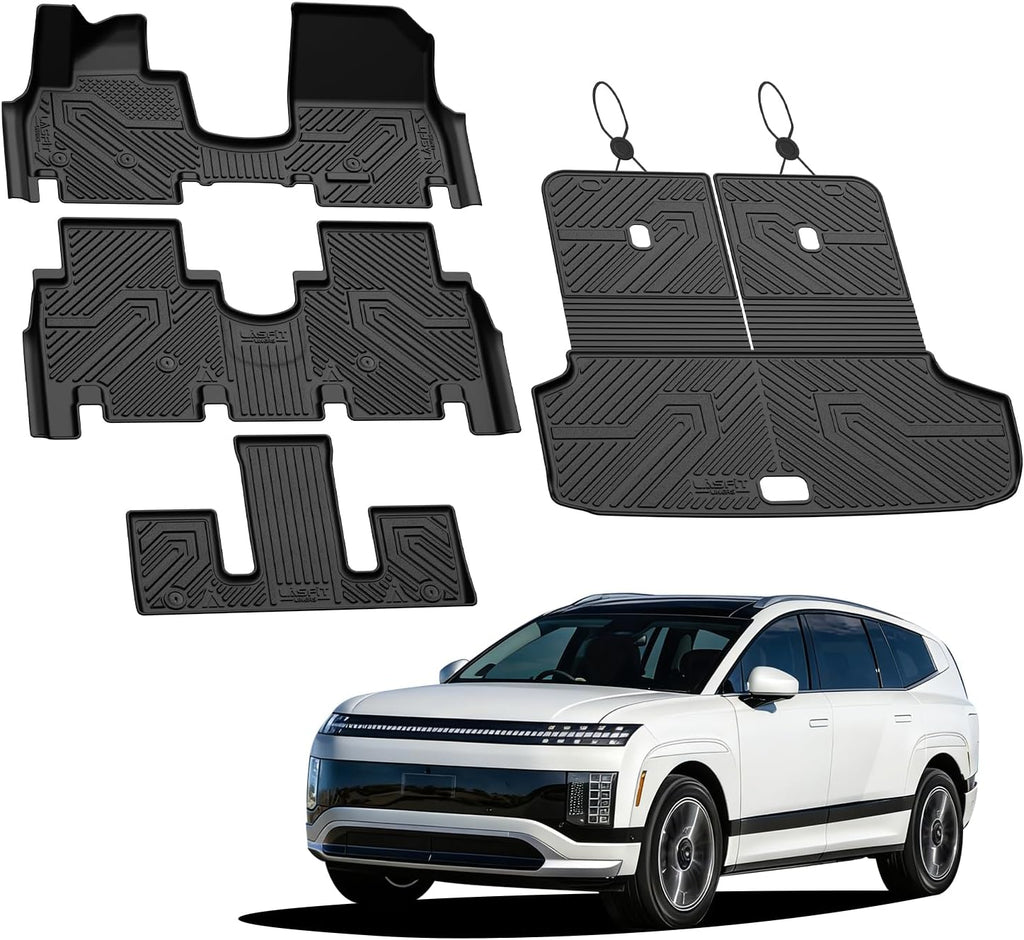 LASFIT Floor Mats & Backrest Mats & Cargo Mat for Hyundai Ioniq 9 2026 (Only Fit 6 Seats, Not Fit 7 Seats), All Weather TPE Custom Fit Floor Liners with Full Set Car & Trunk Mats Accessories, Black