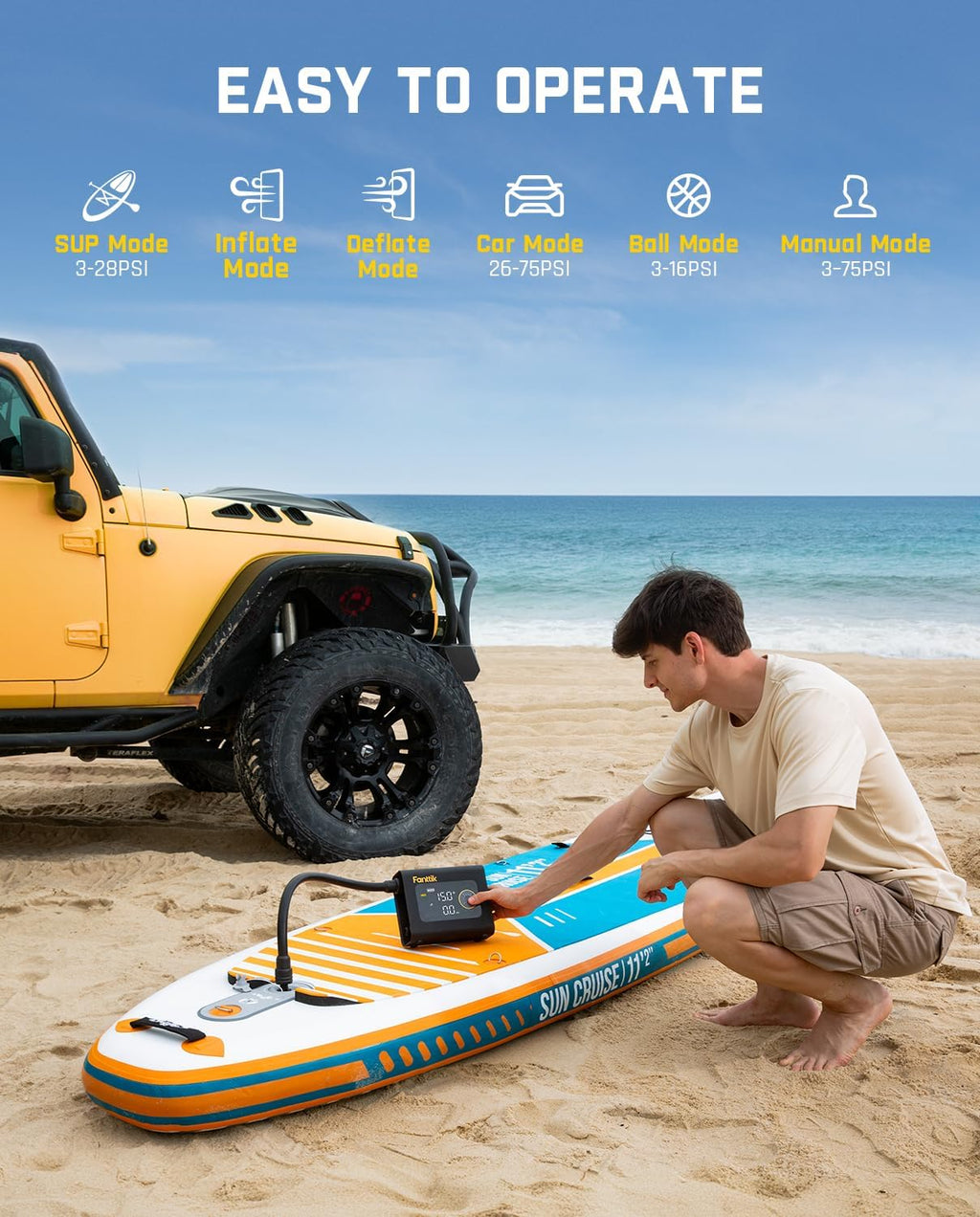Fanttik X9 Cross 4X Portable Tire Inflator, Paddle Board Pump | Max 75PSI with Auto-Off, Deflation | Air Pump with Light and Power Bank | Fastlink for SUP, Car, Motorcycle, Board, Kayak, Tent etc.