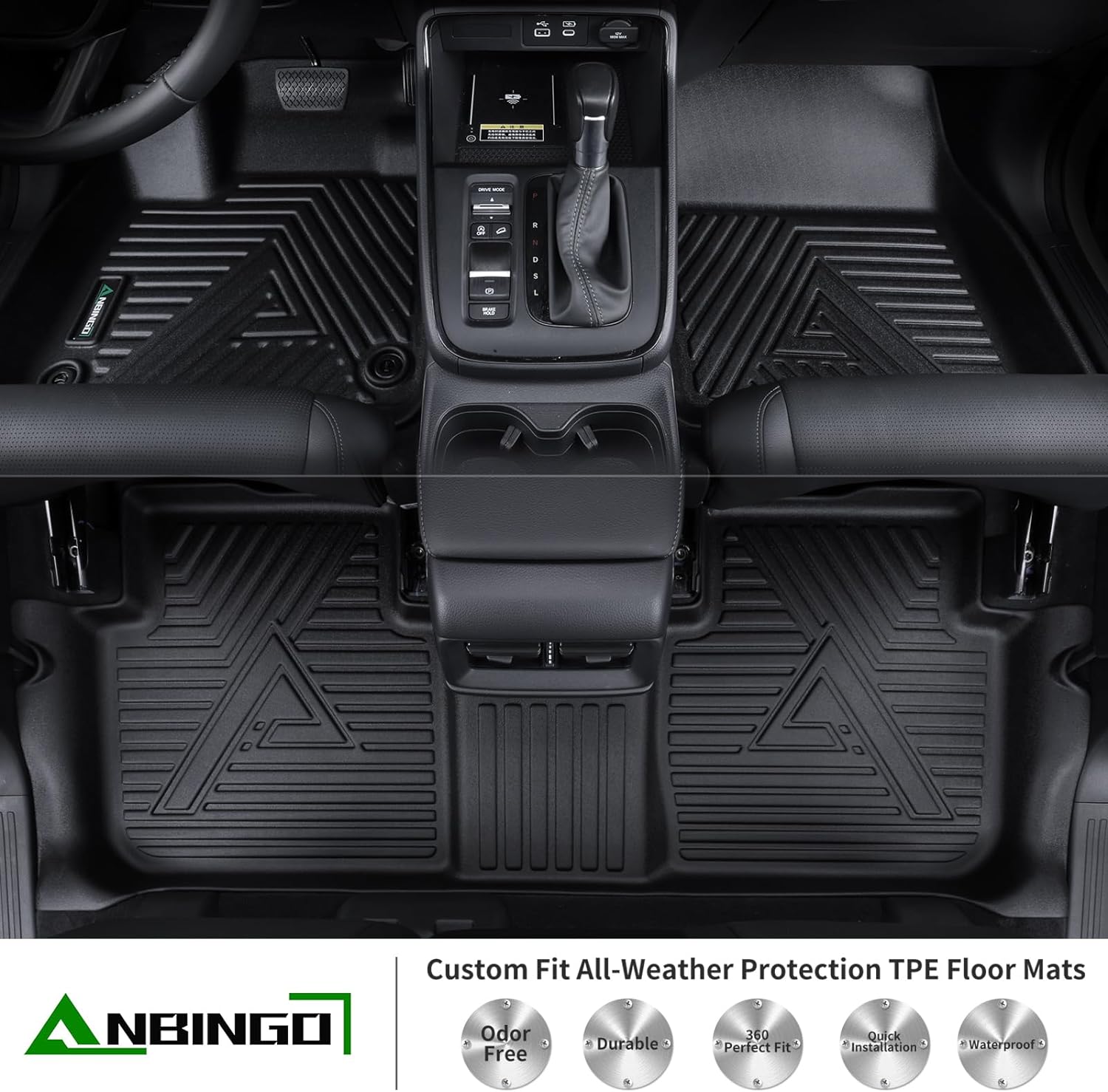 ANBINGO® Floor Mats & SeatBack Cargo Liner for Mazda CX90 2024 2025 2026/6 Passenger / 2nd Row with Bucket Seat or Captain Seat / (50/50 Velcro Tape Fixed Backmats) TPE 3 Rows Waterproof Car Mat