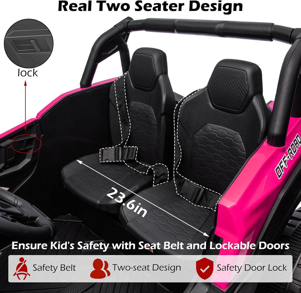 OTTARO 24V XXXL Electric Cars 2 Seater, Ride on Cars Vehicles for Big Kids, 4WD Ride on UTV Truck w/Remote Control, 25' Spacious Seat, 2 Safety Belts, Bright Light, Music Player,Bluetooth（Pink）