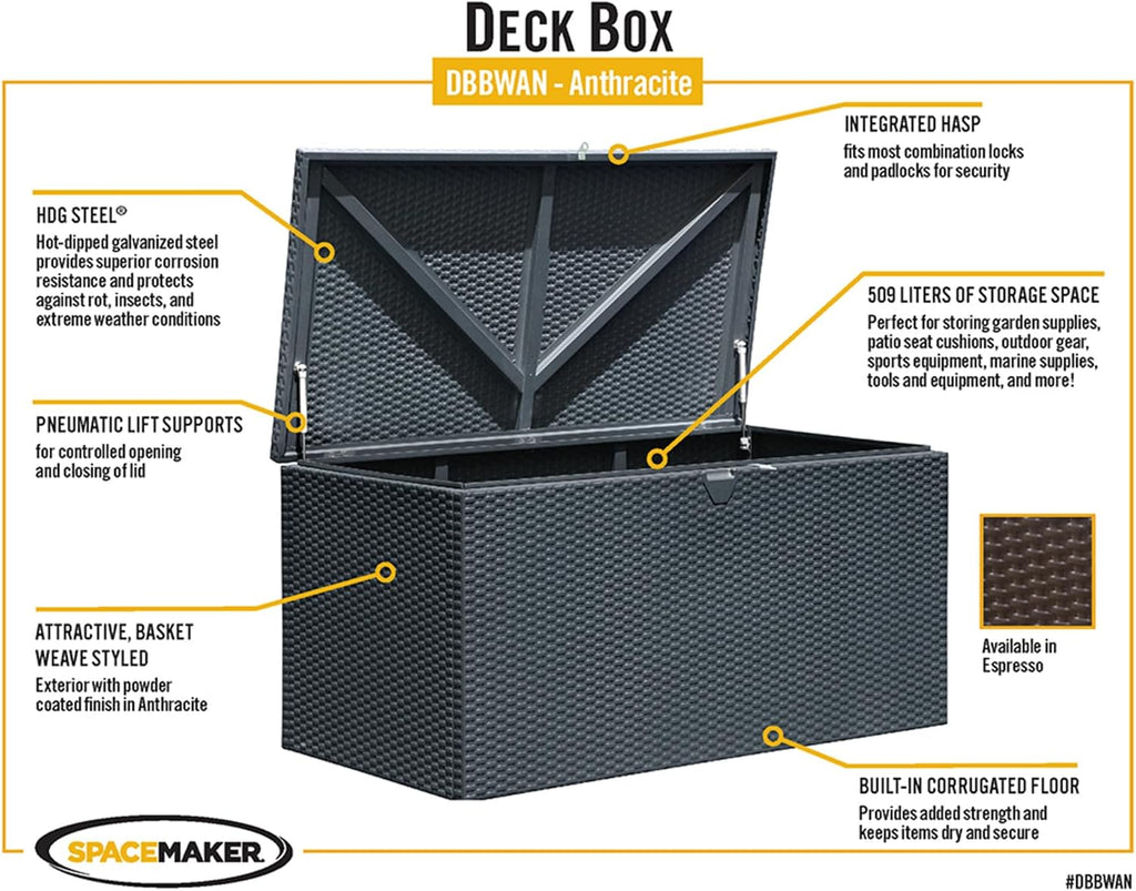 Arrow 4' x 2' x 2' Spacemaker Anthracite 134 Gallon Hot-Dipped Galvanized Steel Storage Deck Box