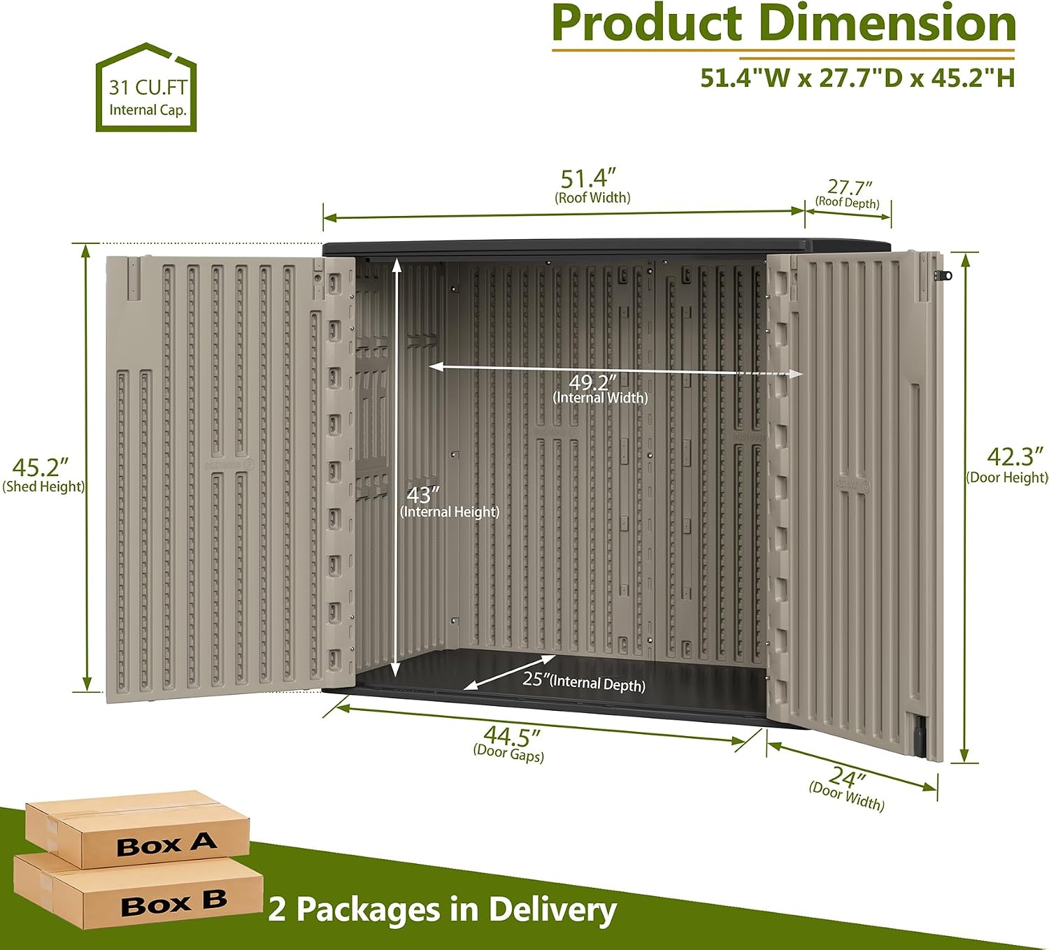 ZZM 37 Cu.ft Outdoor Storage Shed with Floor HDPE Double-Wall Resin Sheds Outdoor Storage, Lockable Weatherproof Storage Cabinet Fit for Garden Tools, Garage can, Bike, Patio Furniture, Brown