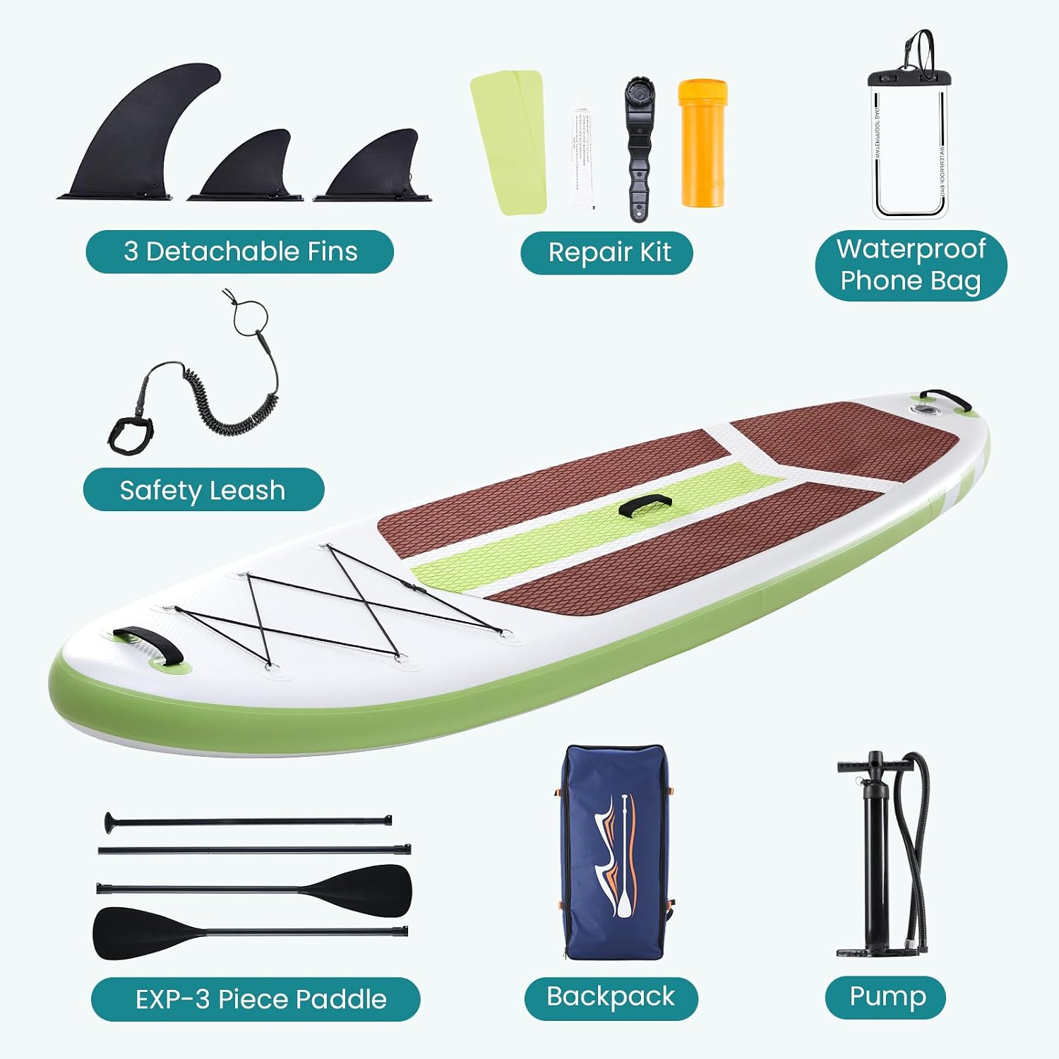 NEWBULIG 33' Inflatable Paddle Board SUP, Stand Up Paddle Board Blow Up with 3 Carry Handles, Non-Slip Deck Pad, Complete Kit with Pump, Leash & Backpack for Beginners/Adults