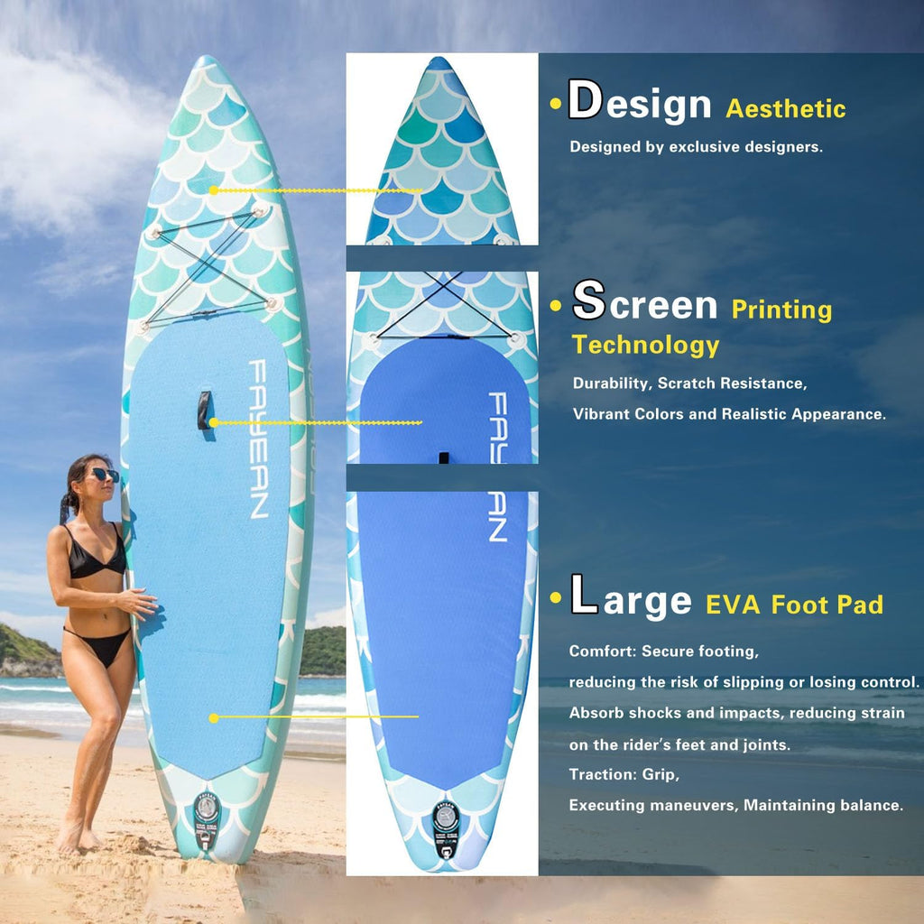 Inflatable Paddle Board,Extra Wide 10.6'/11' Stand Up Paddle Board with Sup Accessories,400lbs Capacity for Family with Safety Leash, All Skill Levels Sup for Yoga,Fishing,Surfing