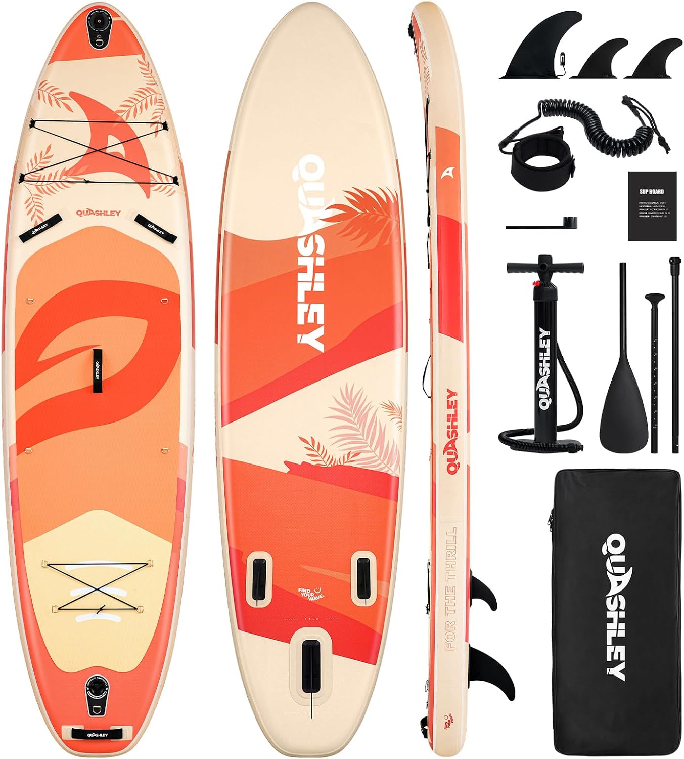 Quashley Inflatable Paddle Board Extra Wide Stand Up Paddleboards 11'×34' with All Premium Paddle Board Accessories,Inflatable SUP for Adults/Family,Beginner-Friendly,Removable Fin,Hand Pump