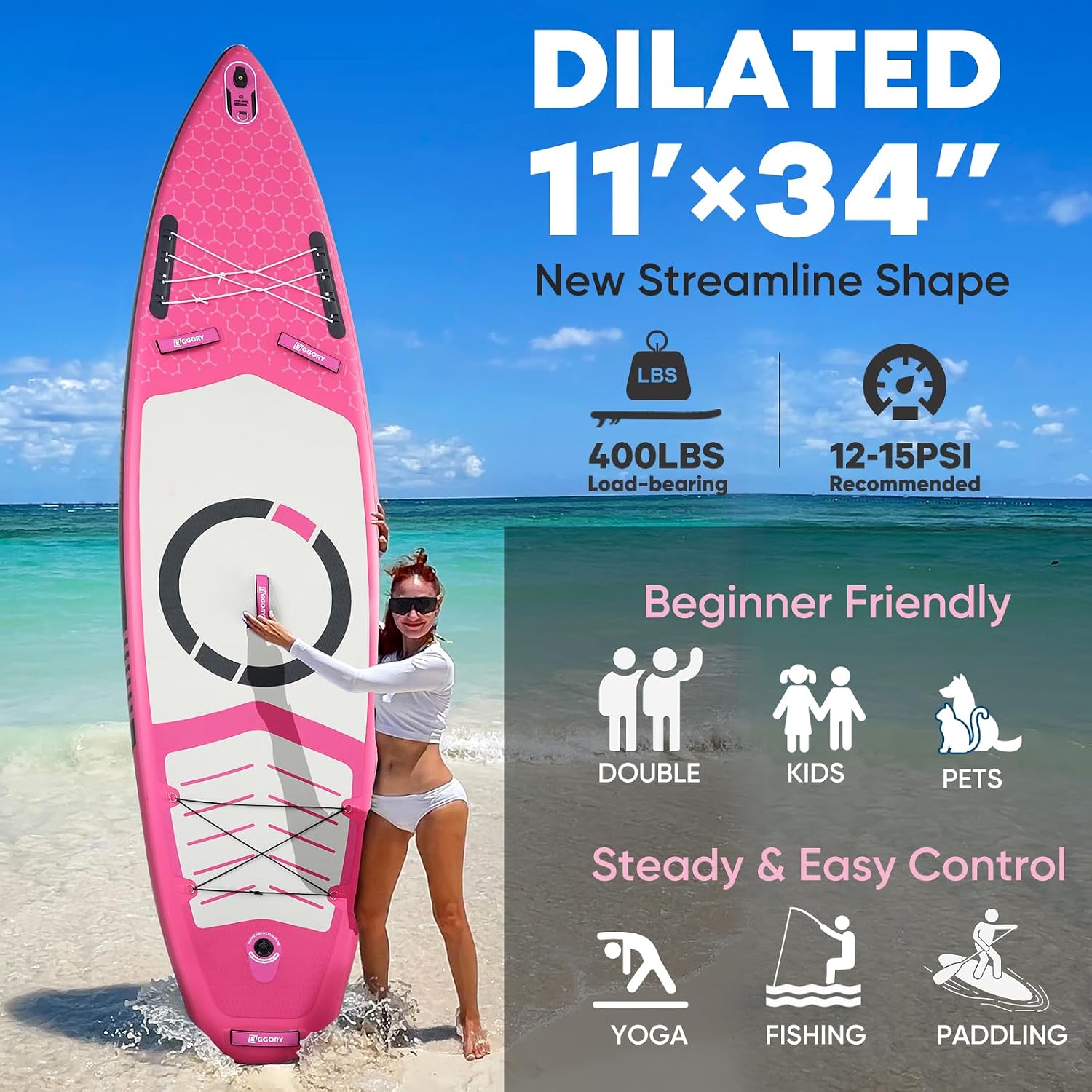 Inflatable Paddle Board,Stand Up Paddle Board Set, Extra Wide SUP Board with Removable Fin, Floating Paddle, Hand Pump, Waterproof Phone Pouch,Traveling Board