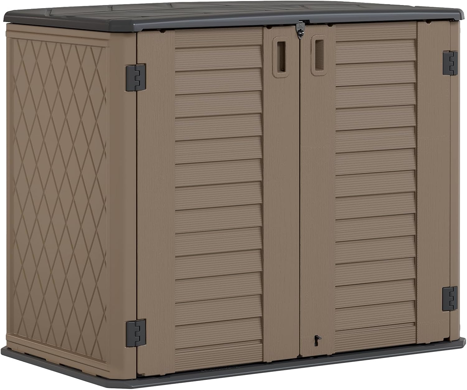 HOMSPARK Storage Shed Weather Resistance, Multi-Purpose Outdoor Storage Cabinet for Backyards and Patios, Horizontal Storage Shed for Lawnmower, Patio Accessories (Coffee, Large - 26 cu.ft)