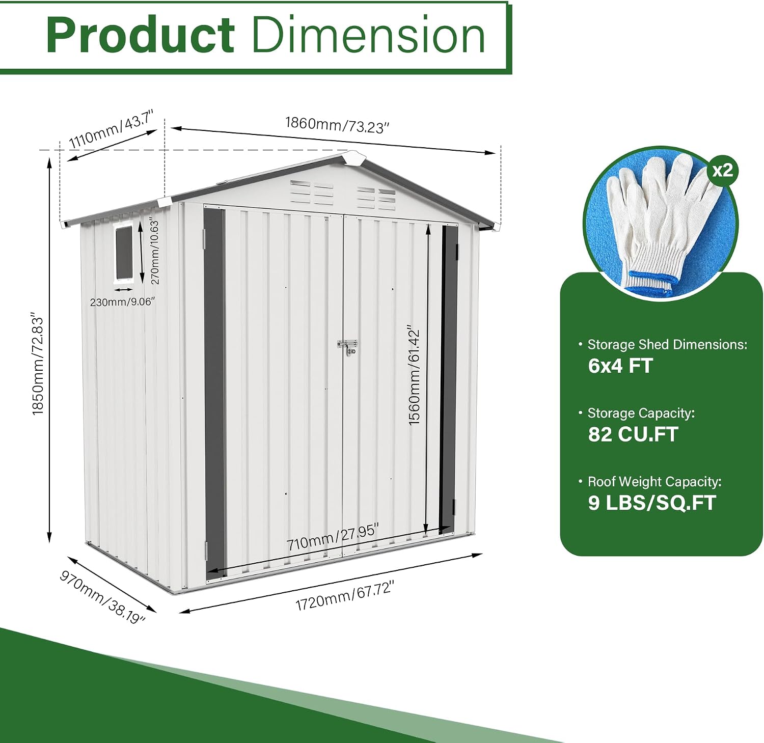 YOPTO Sheds & Outdoor Storage 6X4 FT,Metal Waterproof Tool Sheds with Side Window and Lockable Door,Backyard Buildings House W/Pitched Roof & Vents,for Garden,Lawn,Garbage Enclosure,White+Gray