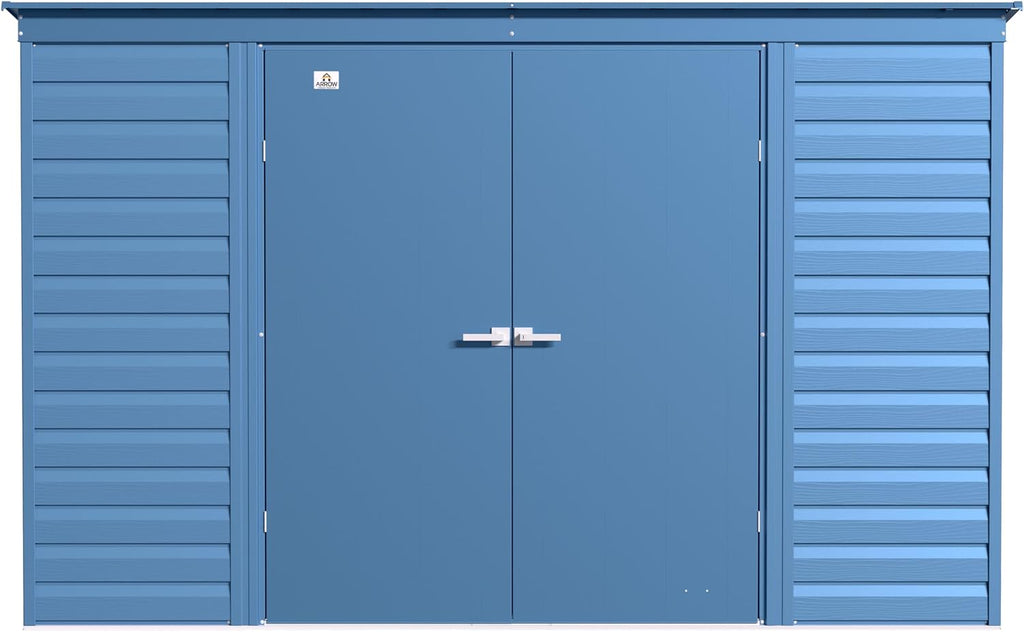 Arrow Select 10' x 4' Outdoor Lockable Steel Storage Shed Building, Blue Grey