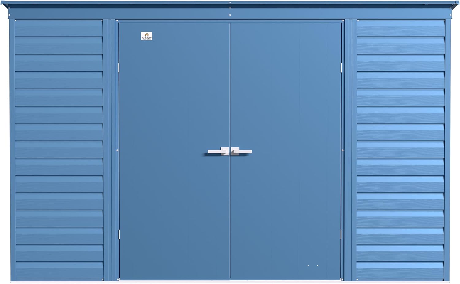 Arrow Select 10' x 4' Outdoor Lockable Steel Storage Shed Building, Blue Grey