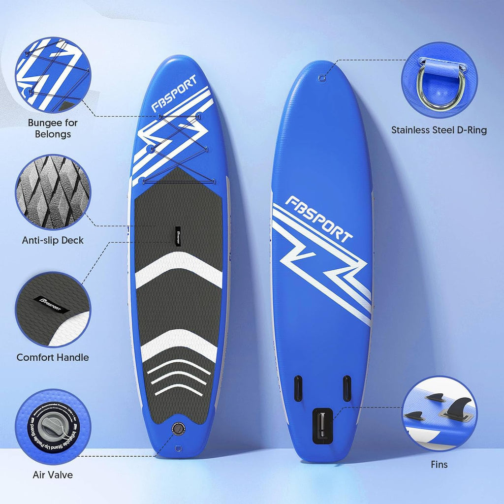 FBSPORT 11' Premium Stand Up Paddle Board, Yoga Board with SUP Accessories & Carry Bag | Wide Stance, Surf Control, Non-Slip Deck, Leash, Paddle and Pump for Youth & Adult