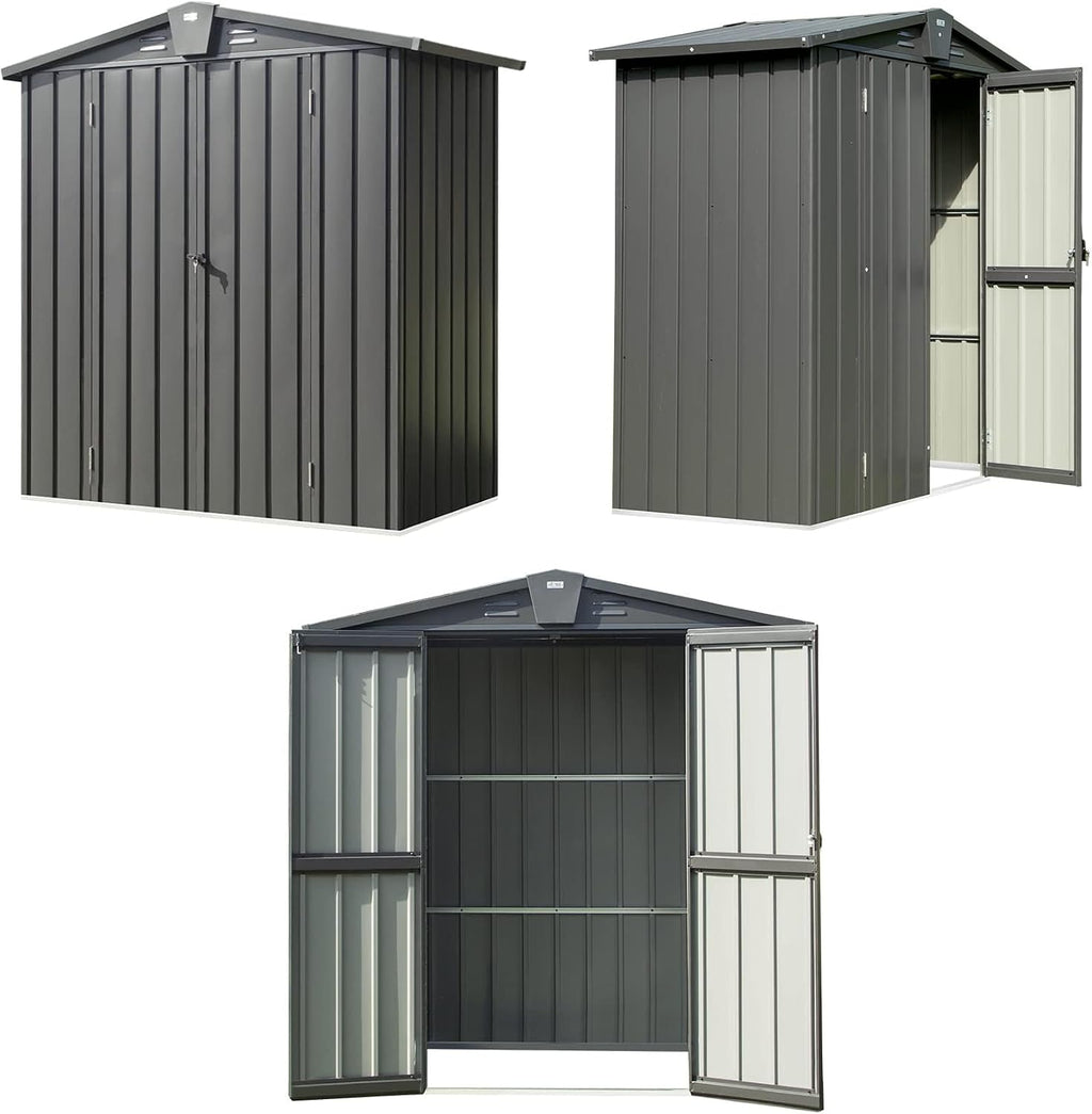 Domi Outdoor Storage Shed 5.7' x 3', Metal Garden Shed with Galvanized Steel Frame for Bike, Tools, Lawn Mowers, Pool Toys, Outdoor Storage Cabinet with Lockable Door for Garden Lawn Patio (Dark Grey)