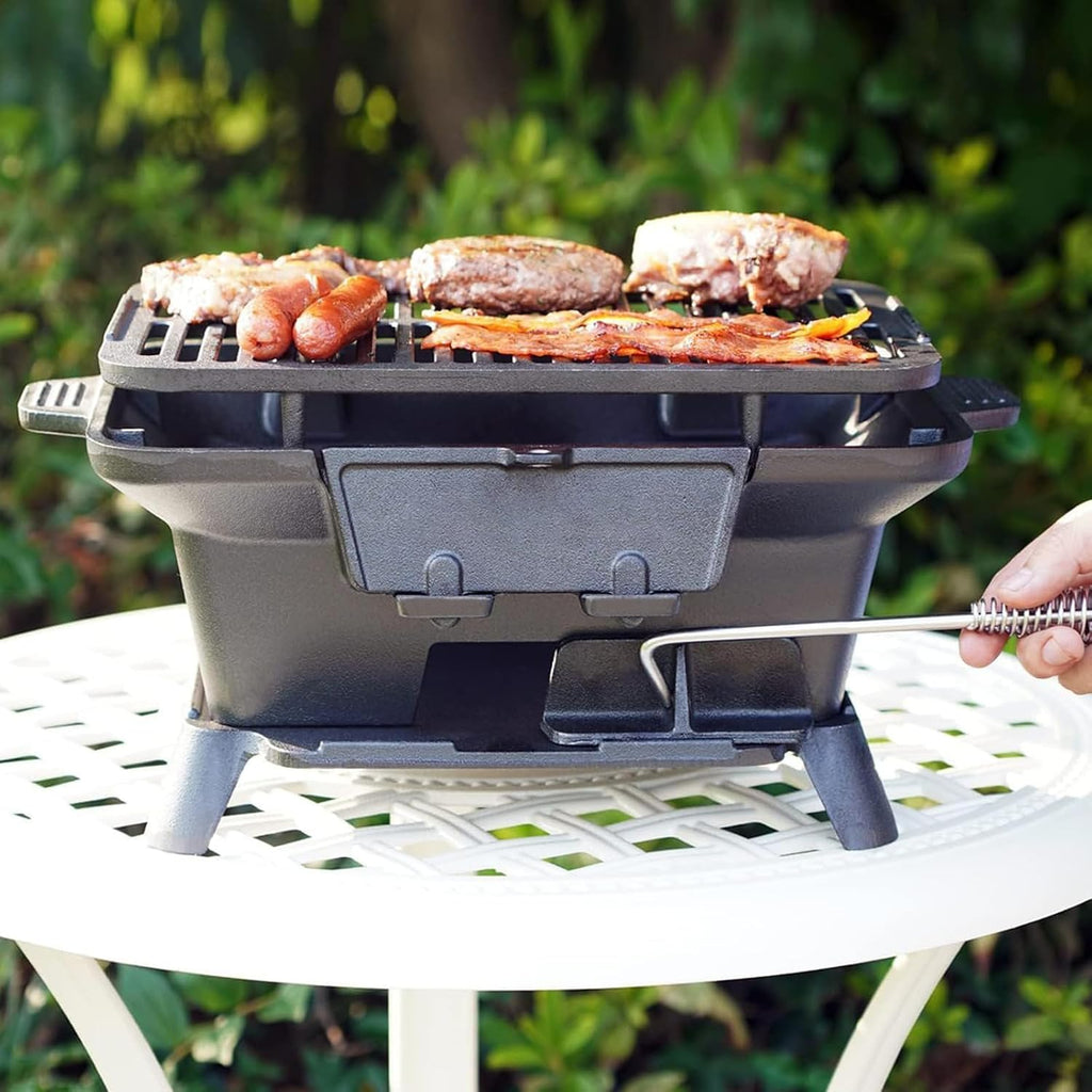 2025 Upgrade portable cast grill, hibachi grill outdoor, Cast Iron Hibachi Grill, hibachi 100% Cast Iron with Double-Sided Grate, Small Charcoal, Camping Stove (2, No handle)