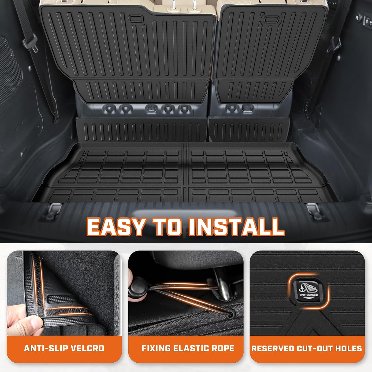 Mixsuper Floor Mat & Cargo Liner for Chrysler Pacifica Gas Touring 7/8 Seat 2017-2026(Non Hybrid & Pinnacle),All Weather TPE Floor Liners for Pacifica Accessories,Full Set Anti-Slip Car Mats,Black
