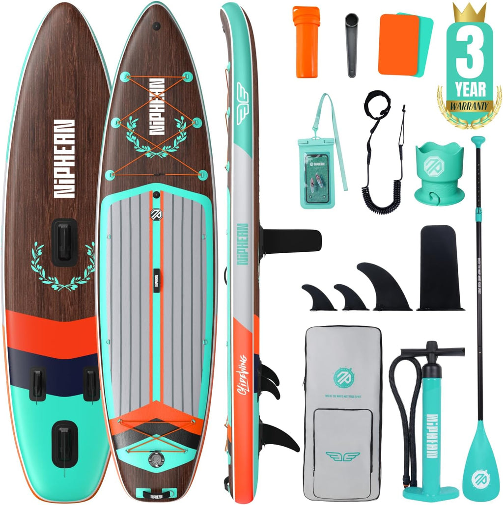 Niphean (Extra Large) Inflatable Paddle Board, SUP for 2+1 People/Family 500lbs Capacity Stand Up Paddle Board with SUP Accessories, StabilTrac Fin Non-Slip Paddleboard for Adults