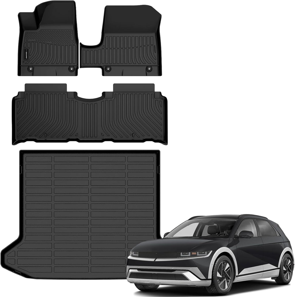 Auxko All Weather Floor Mats Cargo Mat for 2025 2026 Hyundai IONIQ 5 SE/SEL/SE Standard Range Unmovable Console Model TPE Liners All Season Accessories Guard Odorless Anti-Slip Floor Liners Trunk Tray