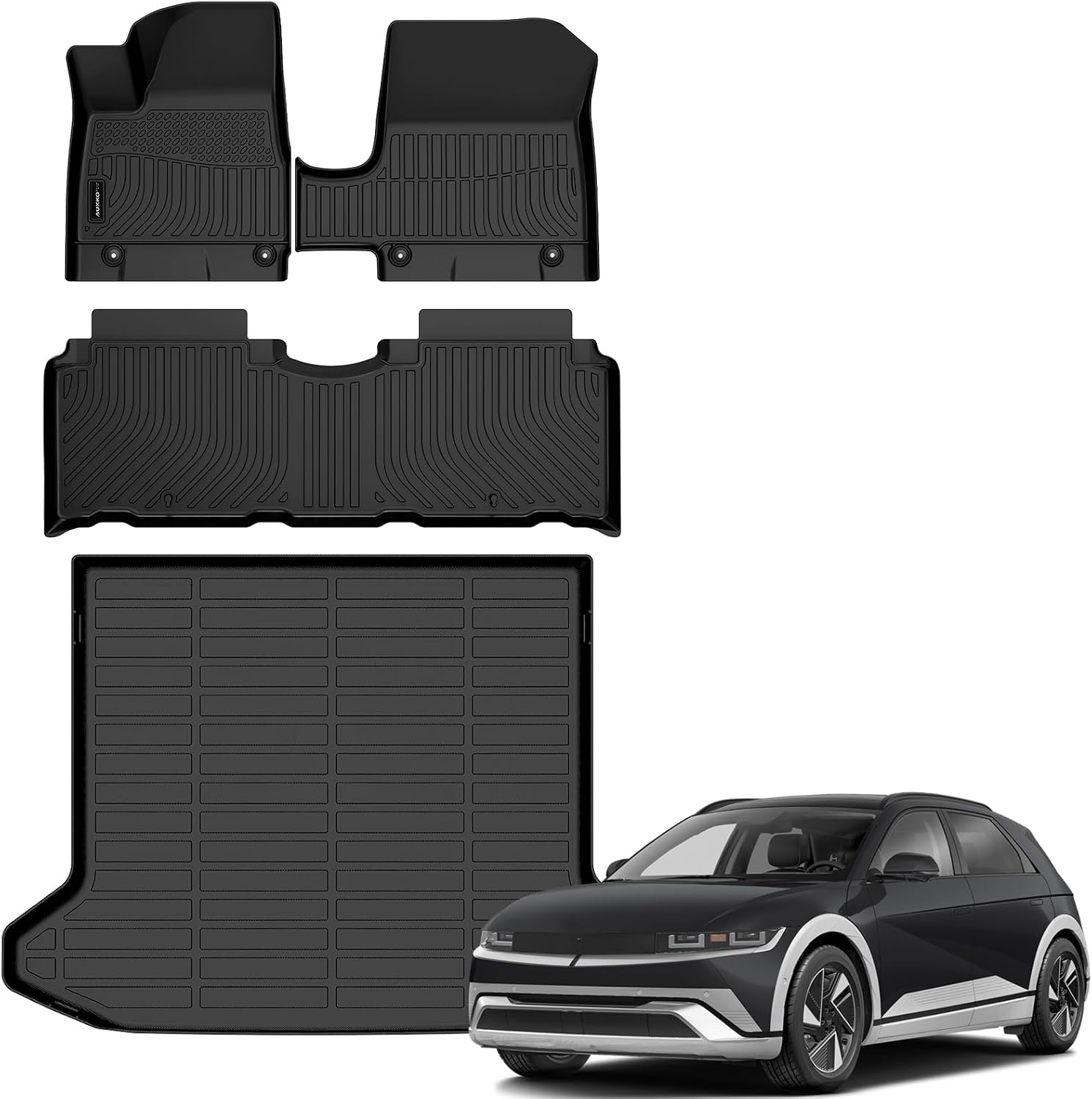 Auxko All Weather Floor Mats Cargo Mat for 2025 2026 Hyundai IONIQ 5 SE/SEL/SE Standard Range Unmovable Console Model TPE Liners All Season Accessories Guard Odorless Anti-Slip Floor Liners Trunk Tray