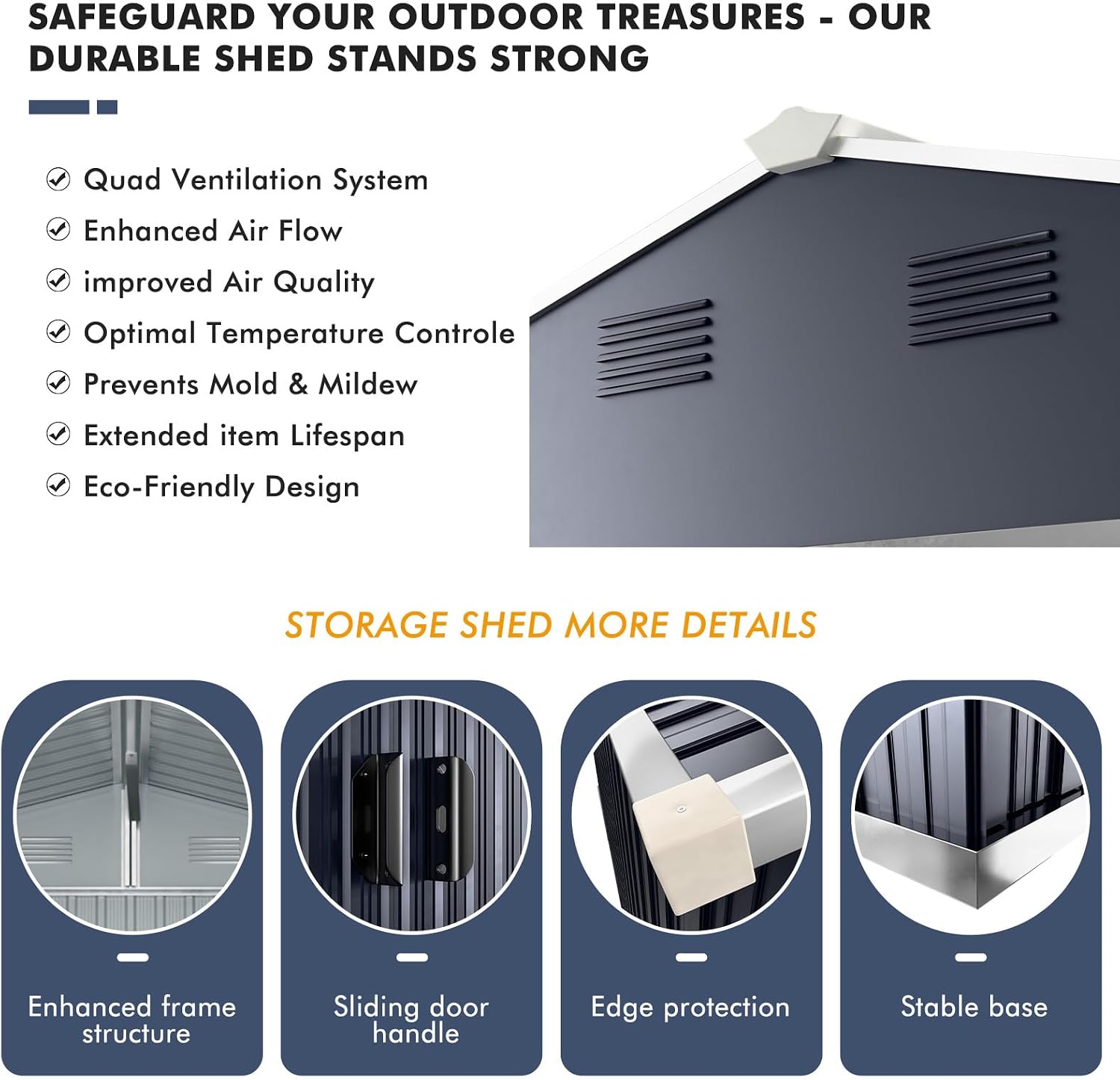 Metal Shed 8x10 FT, Military-Grade Reinforced Frame with Powder Coating, Steel Sheds with Sliding Door and Air Vents for Garden, Backyard, and Patio
