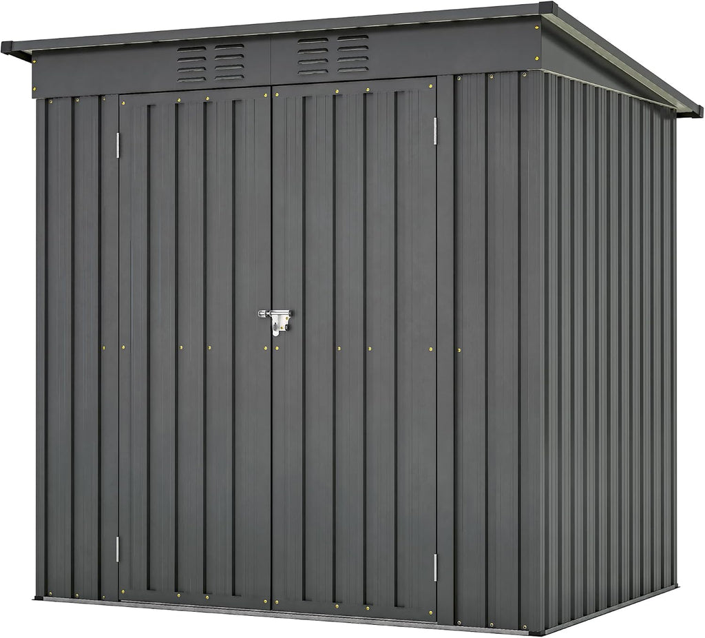 6x4 FT Outdoor Storage Shed, Metal Garden Shed with Frame Floor, Outside Tool Shed with Lockable Hinged Doors, Waterproof Storage Building with Sloped Roof for Backyard, Patio, Lawn, Black