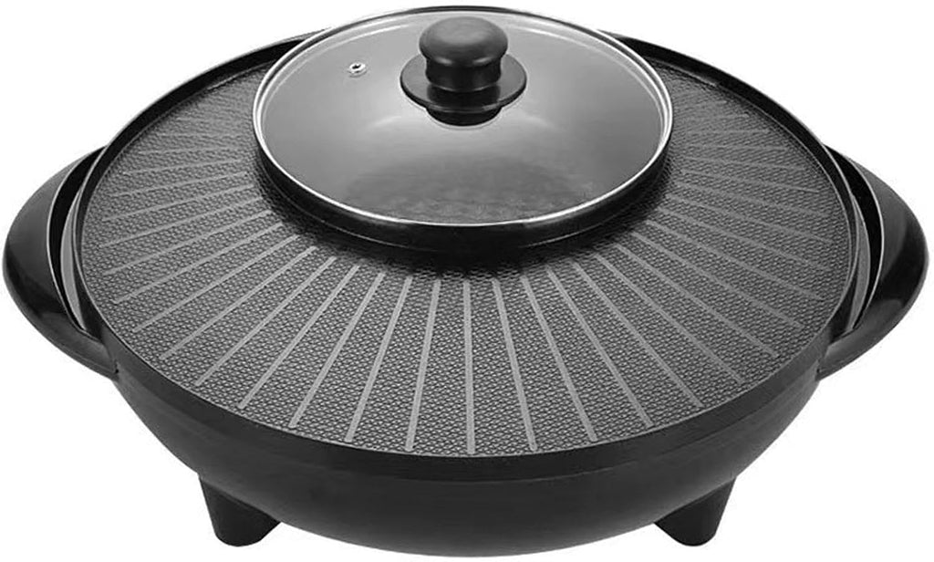 Electric Grill and Hot Pot 2 in 1 Portable Cookware Round Multifunctional Korean BBQ for Family Indoor Picnic Camping Outdoor, 32cm(36cm)