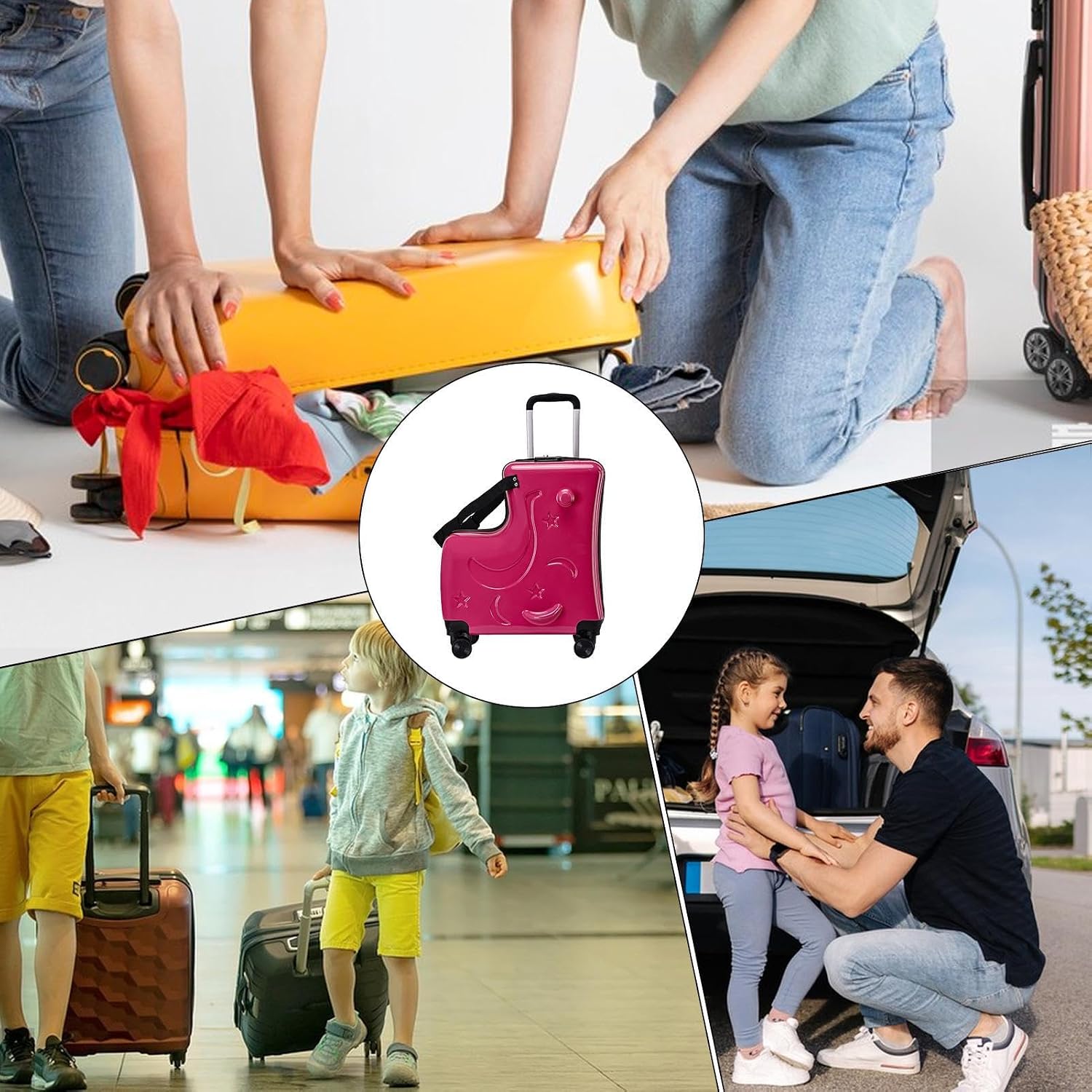 Kids Ride on Suitcase – 20inch 3 Digit Password Lock, Travel Luggage Ride On, Long Lasting Trolley Case | Seat Belts Handlebars Pedals Silent Wheels Boys Girls Child Travel Bag Lightweight Fun