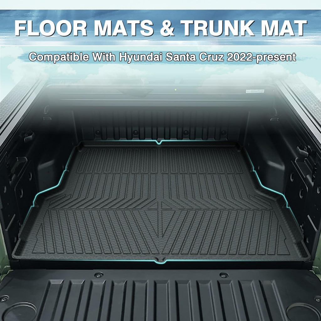 Mixsuper Bed Mat Floor Mats for Hyundai Santa Cruz 2022-2026, All Weather Bed Mat and 2 Row Anti-Slip Floor Liners Set Black