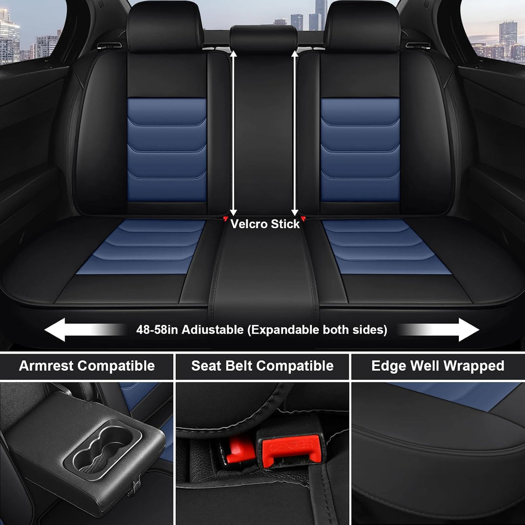 DHAEY Car Seat Covers for Volkswagen Atlas 2018-2025, Family Seat Covers, Nappa Leather, Wear-Resistant, Anti-Slip, Waterproof, 5PCS Full Set, Black Blue