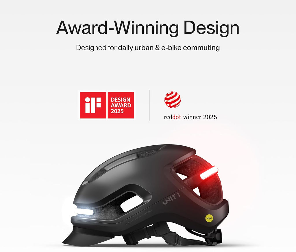 AURA Smart E-Bike Helmet with MIPS Safety, NTA-8776 Certified for 28mph, Integrated 500 Lumen LED Lights, Crash Detection, Turn Signals and Automatic Brake Light