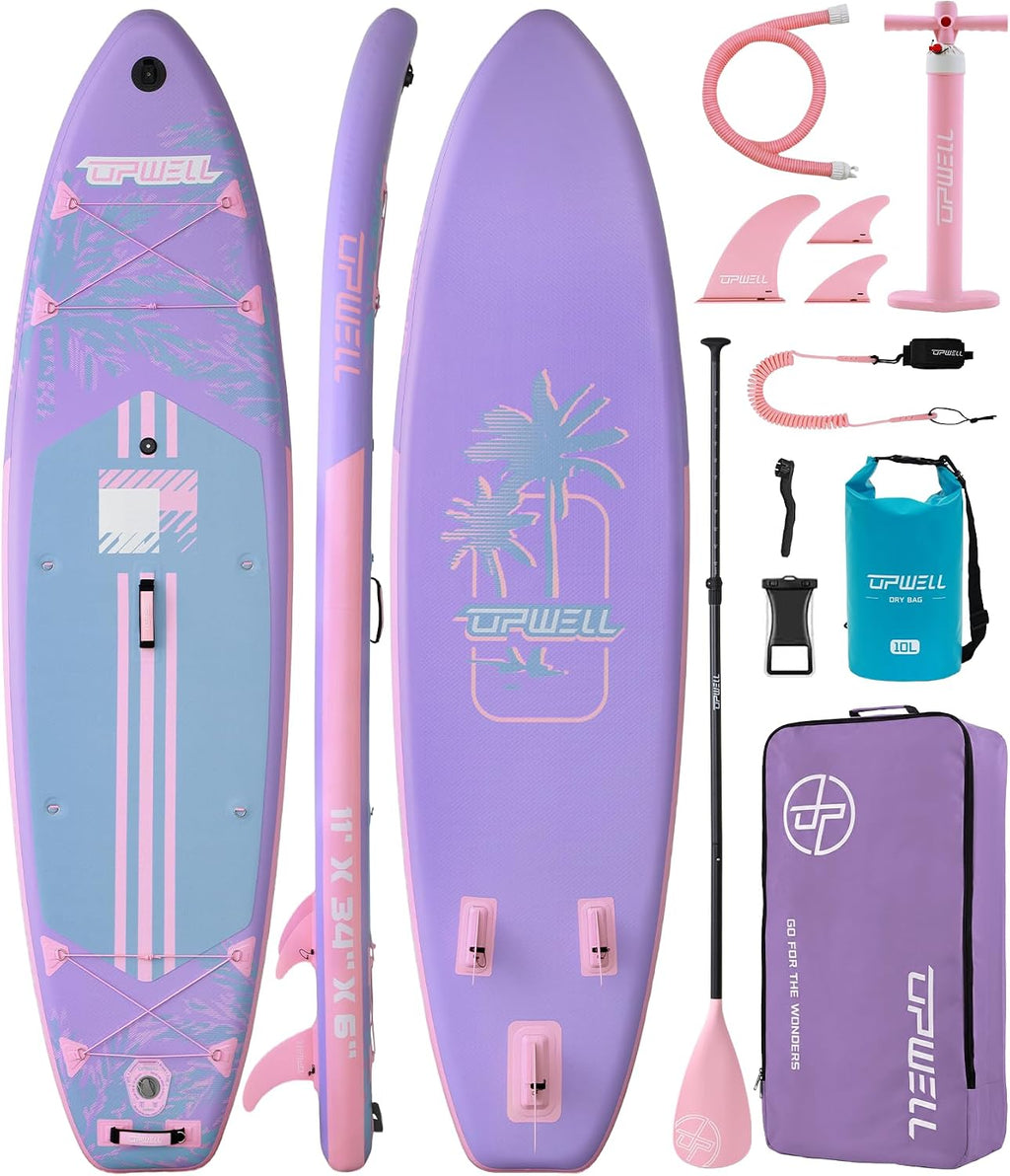 UPWELL 11'×34' Stand Up Paddle Board, SUP Board for Adults & Teens, Inflatable SUP Board with Premium Accessories, 120L Backpack, Paddle, Leash, Hand Pump, Fins