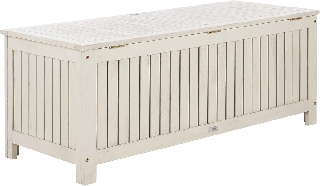 SAFAVIEH Outdoor - Abri Cushion Storage Box - White Washed Solid Wood - Coastal Resort Storage Bench Design - Ideal for Patio, Deck, Porch, Backyard, 18' W x 47' D x 19' H (PAT7037C)