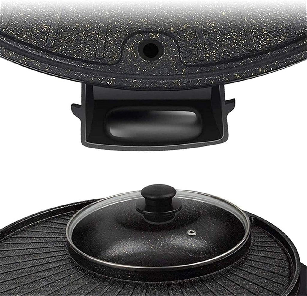 Korean BBQ Grill Electric Grill Hot Pot Shabu Shabu Hot Pot Electric with Lid And Oil Drain Hole Non-Stick Coating Surface Suitable for Gathering of 3-10 People,Household